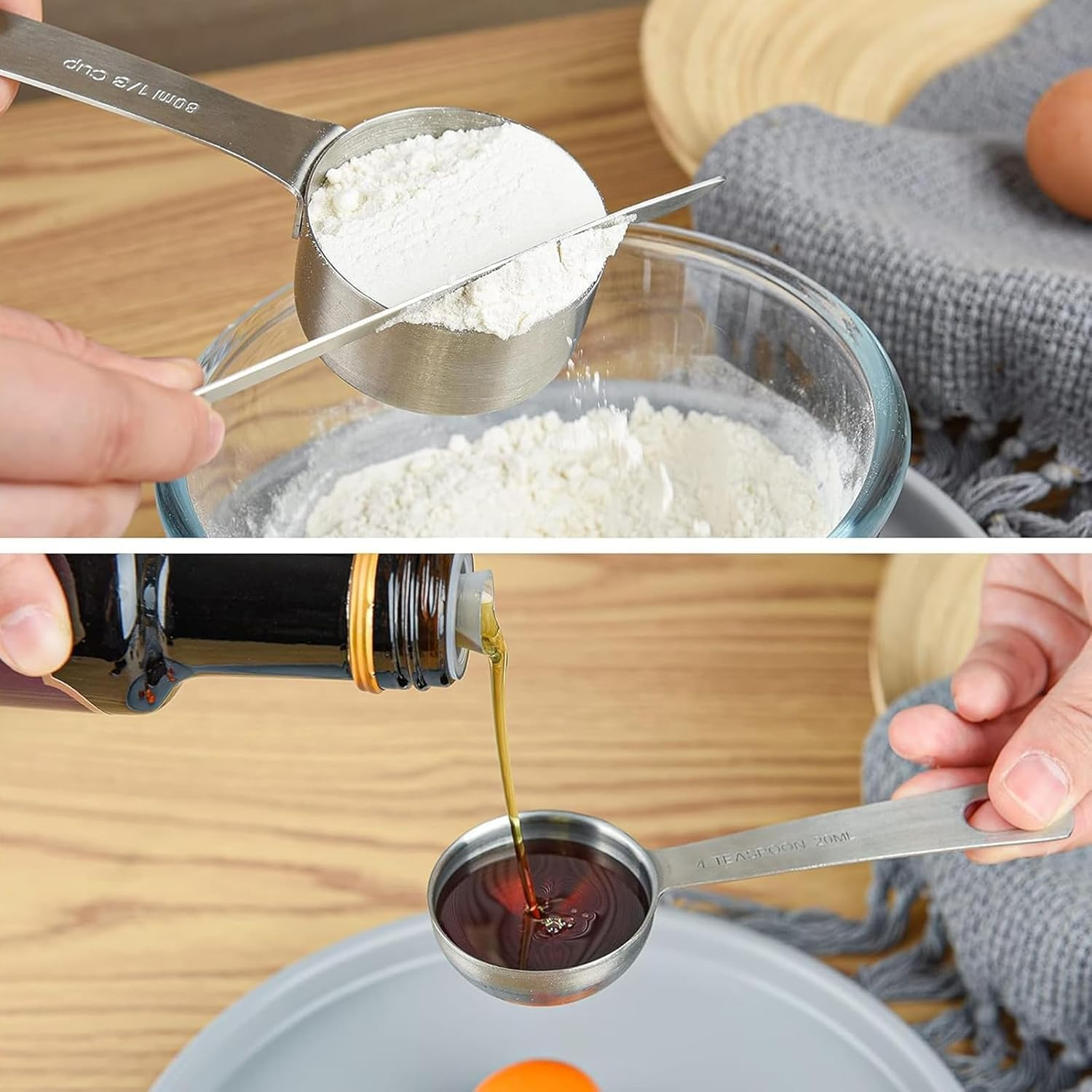 8 Piece Stainless Steel Measuring Spoons and Cups Combo,Stackable Tablespoons Measuring Set Kitchen Gadgets Measuring Cups, Measuring Spoons, Leveler for Cooking & Baking image number 2