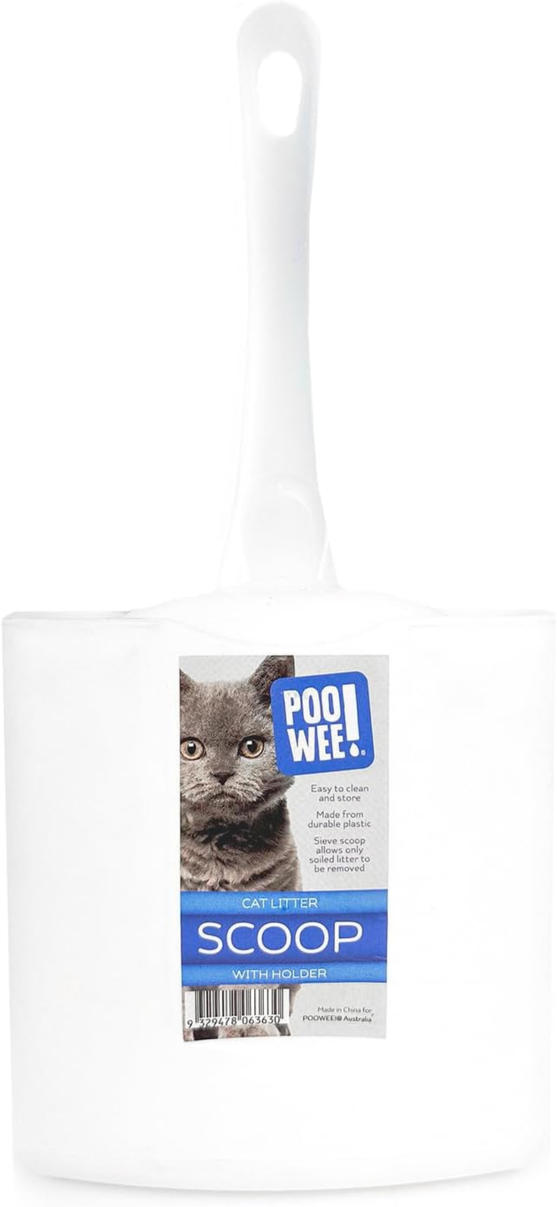 POOWEE! Cat Litter Scoop Caddy, White - Litter Scoop with Stand, Durable Plastic, Easy to Clean with Hygienic Storage, Perfect for Cat Litter Trays image number 1