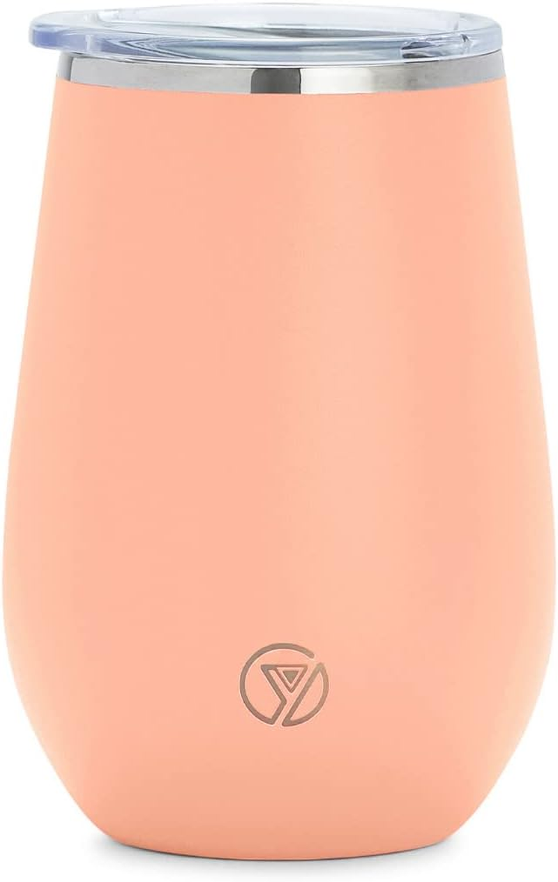 Stylish Stemless Cocktail Wine Glass Tumbler 12Oz - Double Wall Insulated Cup - Splash Proof Lid - Food Safe - Non-Corrosive Stainless Steel with Anti-Slip Powder Coating (Blush Rose Gold) image number 4