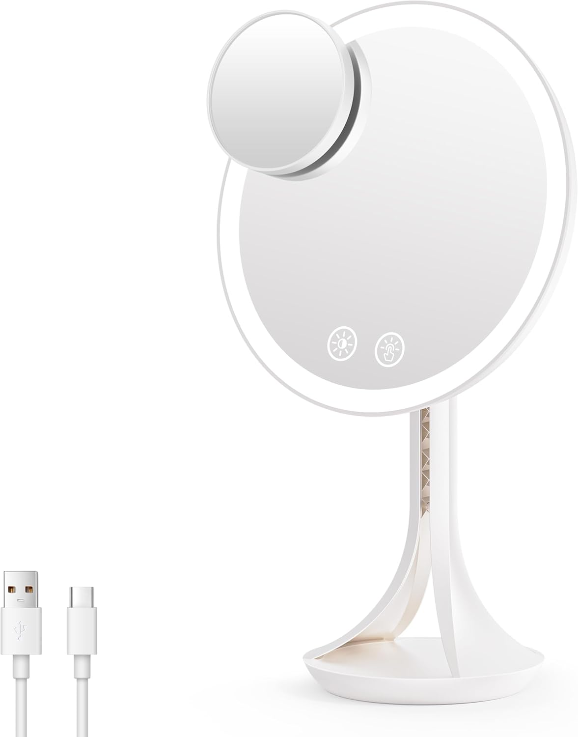 Auxmir Cosmetic Mirror with Lighting, 3 Light Colours, USB Rechargeable 46 LED Make-Up Mirror, Standing Mirror, Continuous for Dimmable Brightness, Premium 1 X HD Mirror with Small 10 X for Home, Hotel image number 6