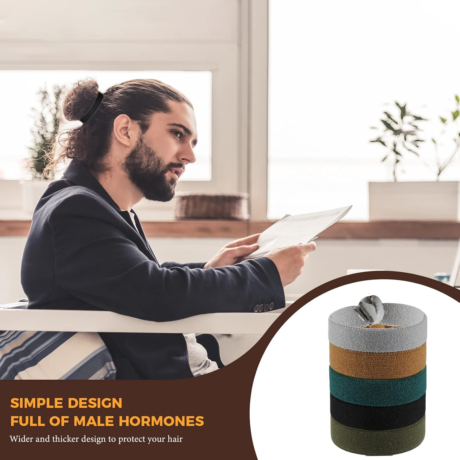 Juexica 30 Pcs Knotted Mens Hair Ties, Elastic Flat Man Bun Hair Tie for Men, Hair Ties for Long Curly Long Hair (Multicolored)