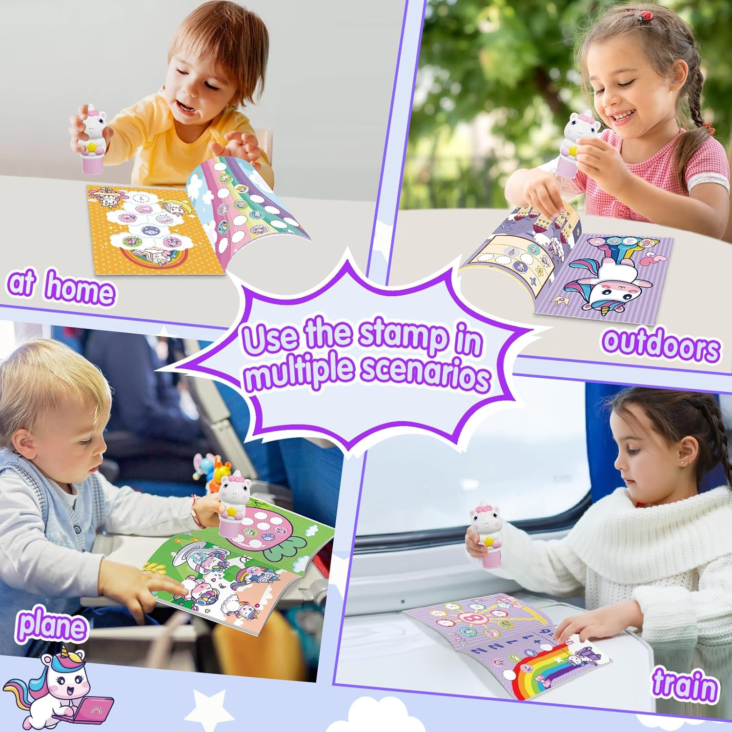 Sticker Stamper Unicorn Toys for Girls 3 4 5 6, 24-Page Activity Pad and 300 Stickers,Arts and Crafts Fidget Toy, Sticker Books Travel Toy for Toddler 3+ image number 4