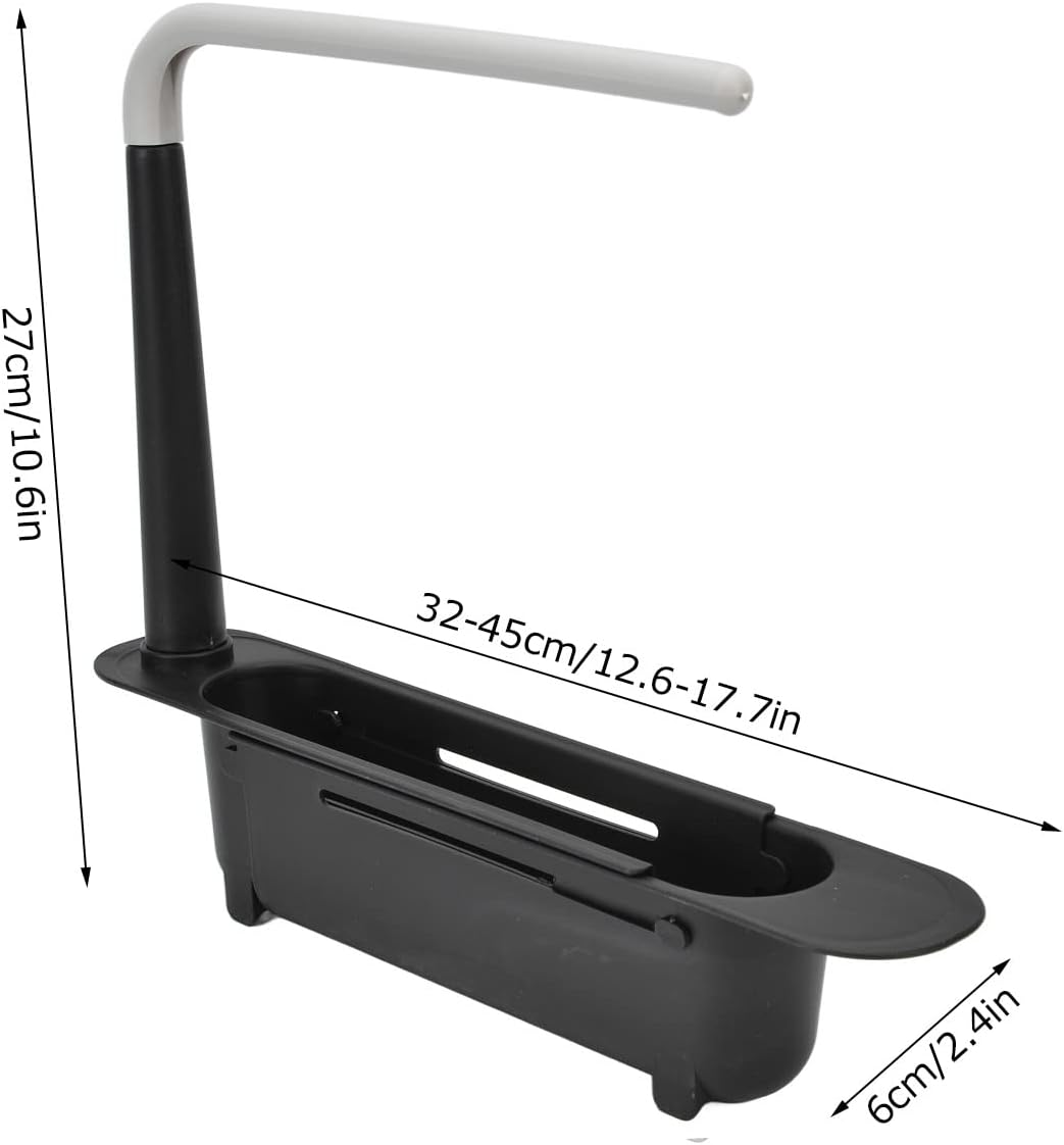 Telescopic Sink Storage Rack, Expandable Utility Farmhouse Accessories Sink Multifunctional Updated Adjustable Rollable Sponge Holder for Kitchen Dishes Cups Fruits(Black) image number 5