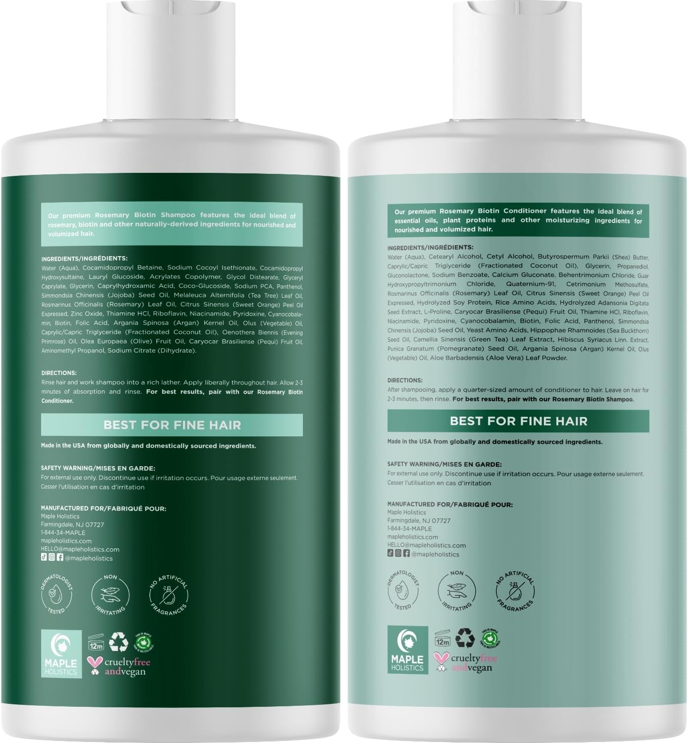 Biotin Rosemary Shampoo and Conditioner Set - Vegan Sulfate Free Biotin Shampoo and Conditioner Set Hair Growth Complex with Volumizing Rosemary Essential Oil for Fine Weak & Dull Hair image number 6