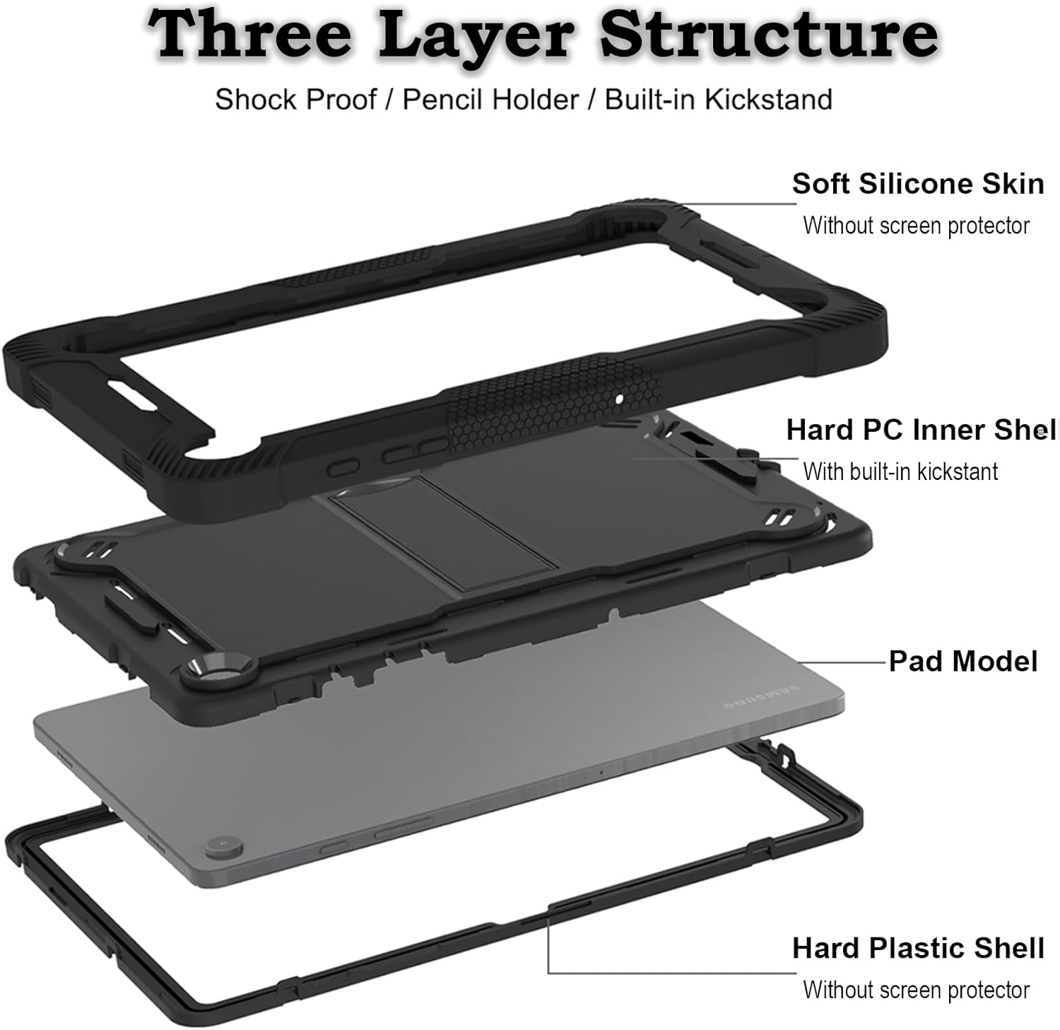 ROUMAYMAY Case for Samsung Galaxy Tab A11 Plus/A9 plus with Kickstand Adjustable, Silicone Hard Back Heavt Duty Shockproof, Tablet Cover for Samsung Tab A11 plus 11 Inch, Black image number 3