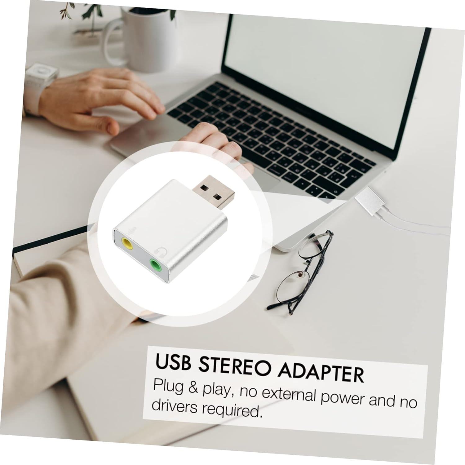 Aluminum USB External Stereo Sound Adapter for Laptop Compatible Headphones and Microphones for Home Studio Online Streaming image number 1