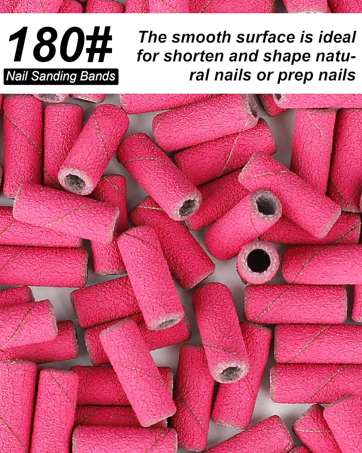 Small Sanding Bands Nail Drill Bits 180 Fine Grit Nail File 100 Pcs Small Sanding Bands for Nail Drill with 3.2Mm Mandrel Bit for Manicures and Pedicure(Pink)