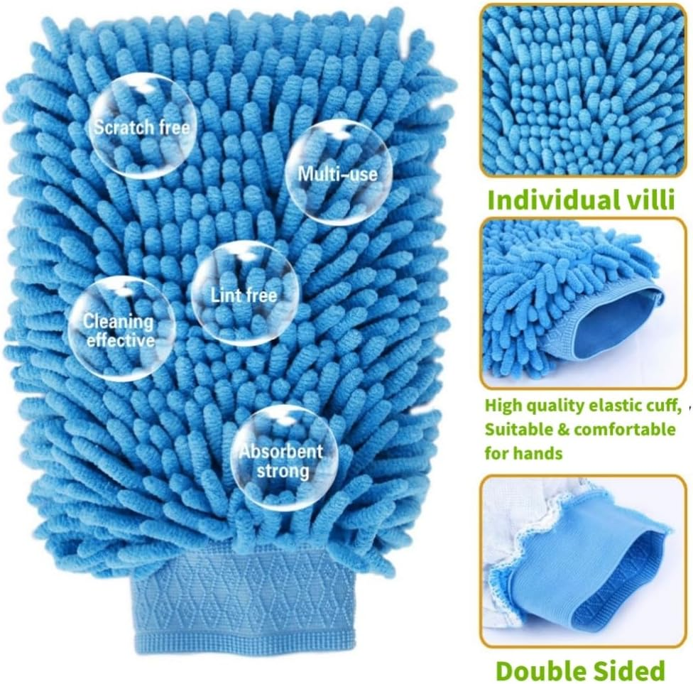 2 Pack Premium Car Wash Glove Microfibre | Scratch-Free Car Wash Mitt | Double Sided Glove for Car Cleaning Microfiber Car Wash Mitt, Blue image number 2