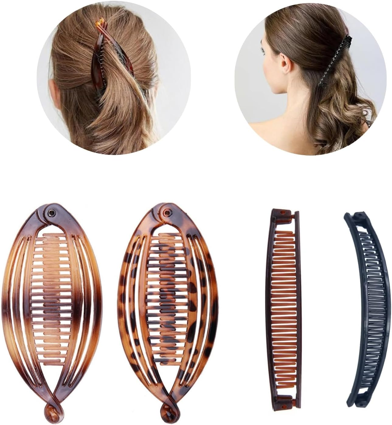 4 Pcs Banana Clip Clincher Comb Set for Hair Pony Fishtail Hair Clips for Women Girls Curly Thick Hair Accessories for Women Hair Banana Combs No Slip Fish Hair Barrettes image number 4
