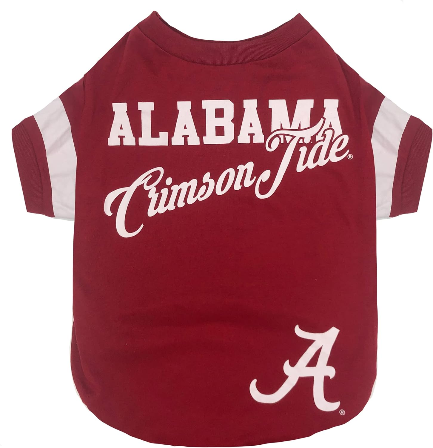 NCAA Alabama Crimson Tide T-Shirt for Dogs & Cats, Small. Football/Basketball Dog Shirt for College NCAA Team Fans. New & Updated Fashionable Stripe Design, Durable & Cute Sports PET TEE Shirt Outfit