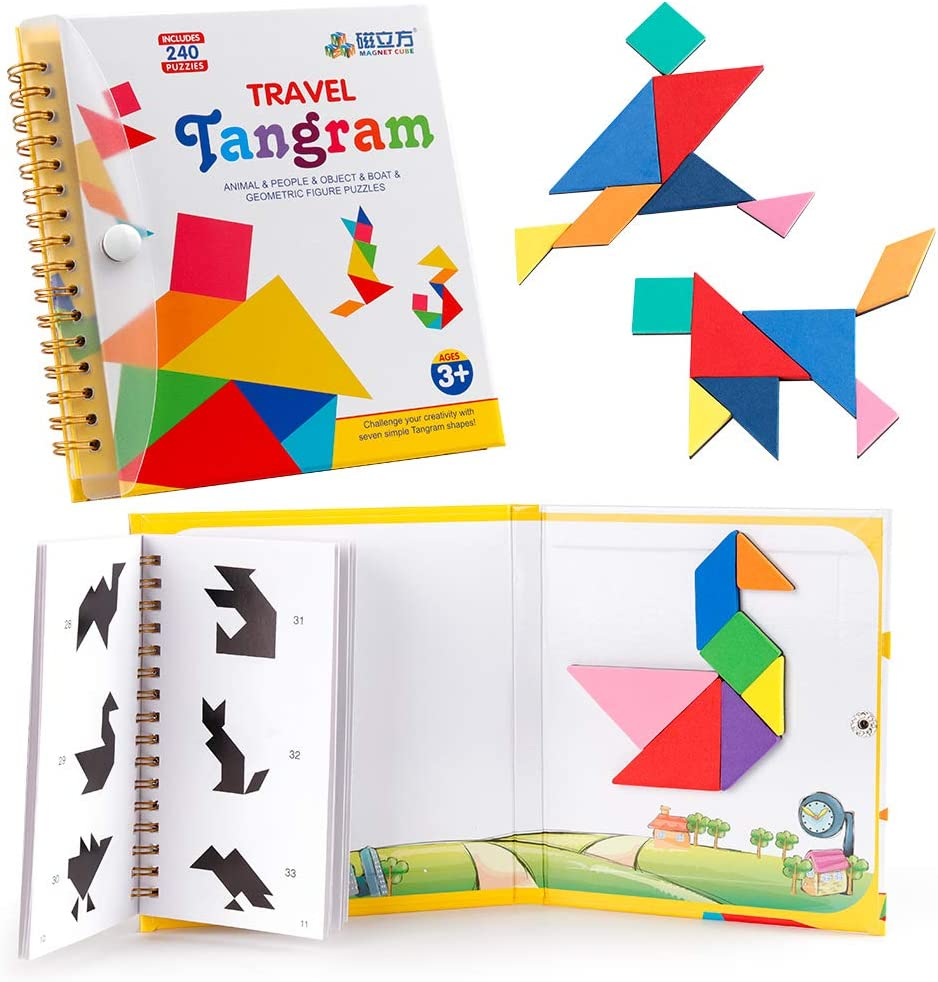 Travel Tangram Puzzle with 3 Set of Magnetic Tangram - Road Trip Tangoes Jigsaw Shapes Dissection Games with Solution - IQ Book Educational Toy Brain Teaser Kid Adult Challenge image number 5