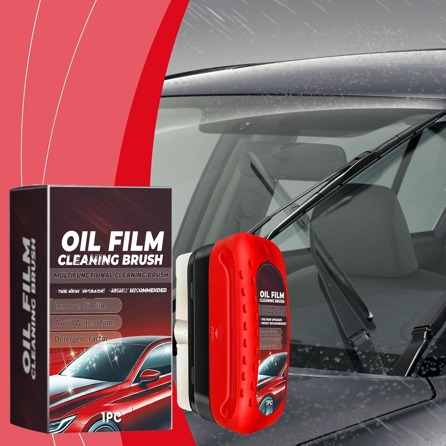 Car Windscreen Glass Oil Film Cleaner,Automotive Glass Oil Film Remover,Automotive Oil Film Cleaning Brush,Windshield Cleaner & Oil Film Remover Powerful Windshield Cleaner, Window Glass Cleaner image number 1