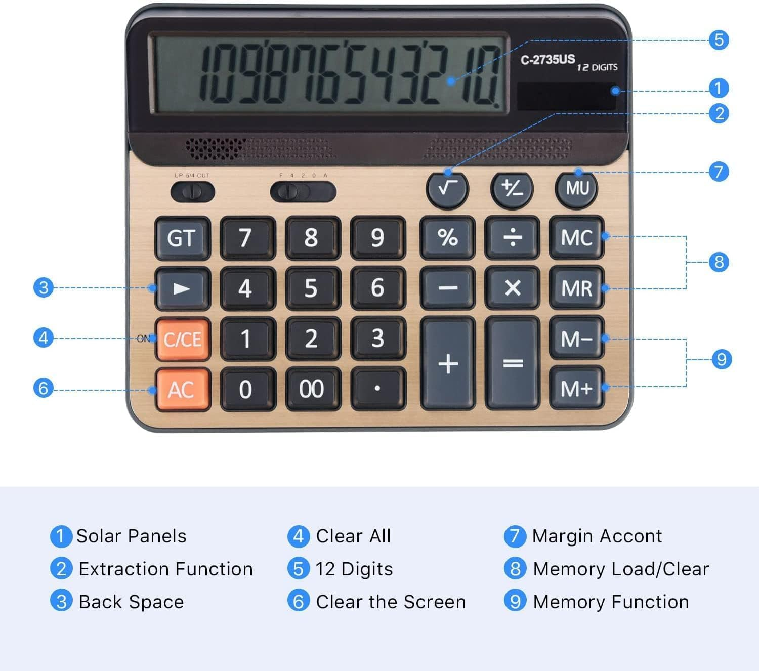 Desktop Calculator Solar Battery Dual Power with 12-Digit Large LCD Display and Large Computer Keys Standard Function Calculator for Home Office School image number 1