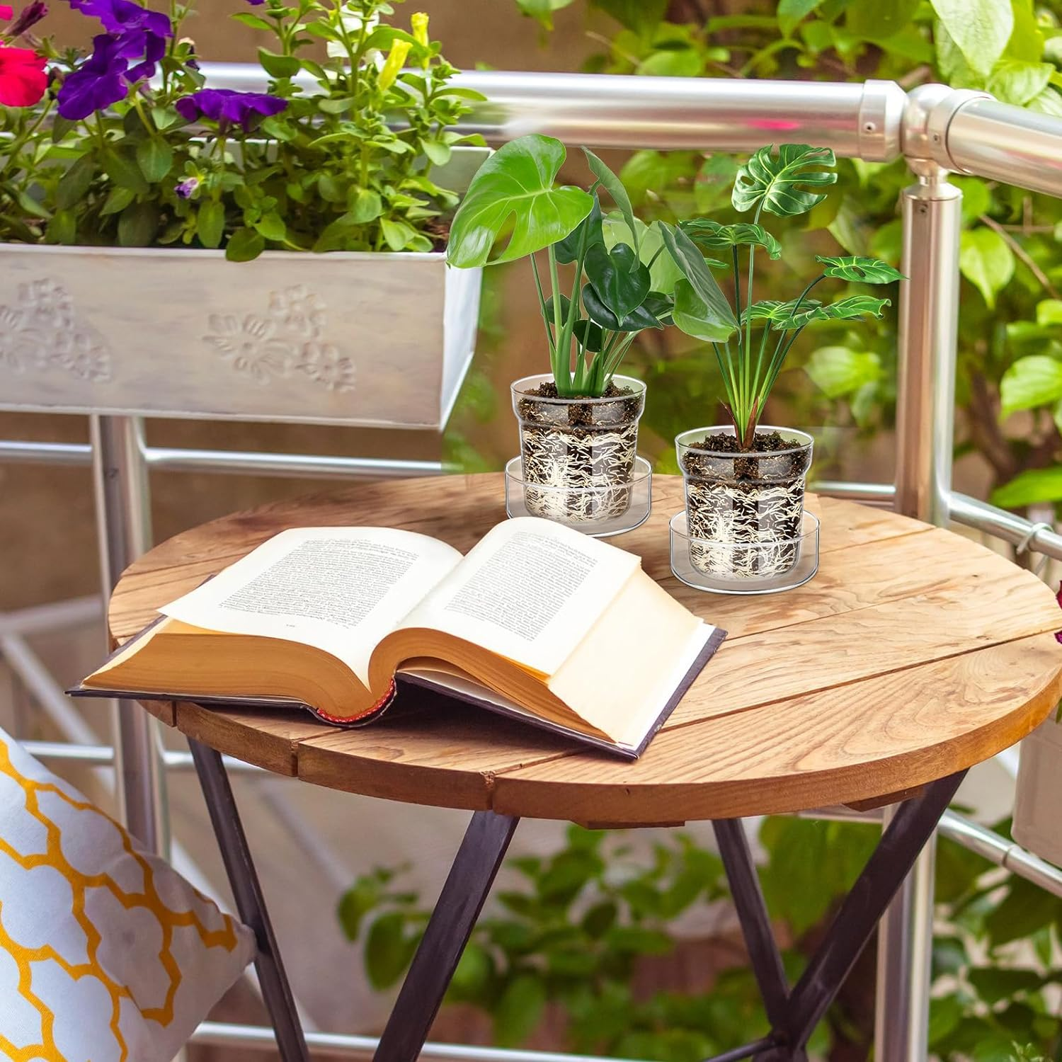 Baderke 4 Inch Glass Plant Pots with Saucer, Flower Nursery Plant Pots with Drainage for Flower Seed Starter Transparent Seedling (1 Set) image number 5