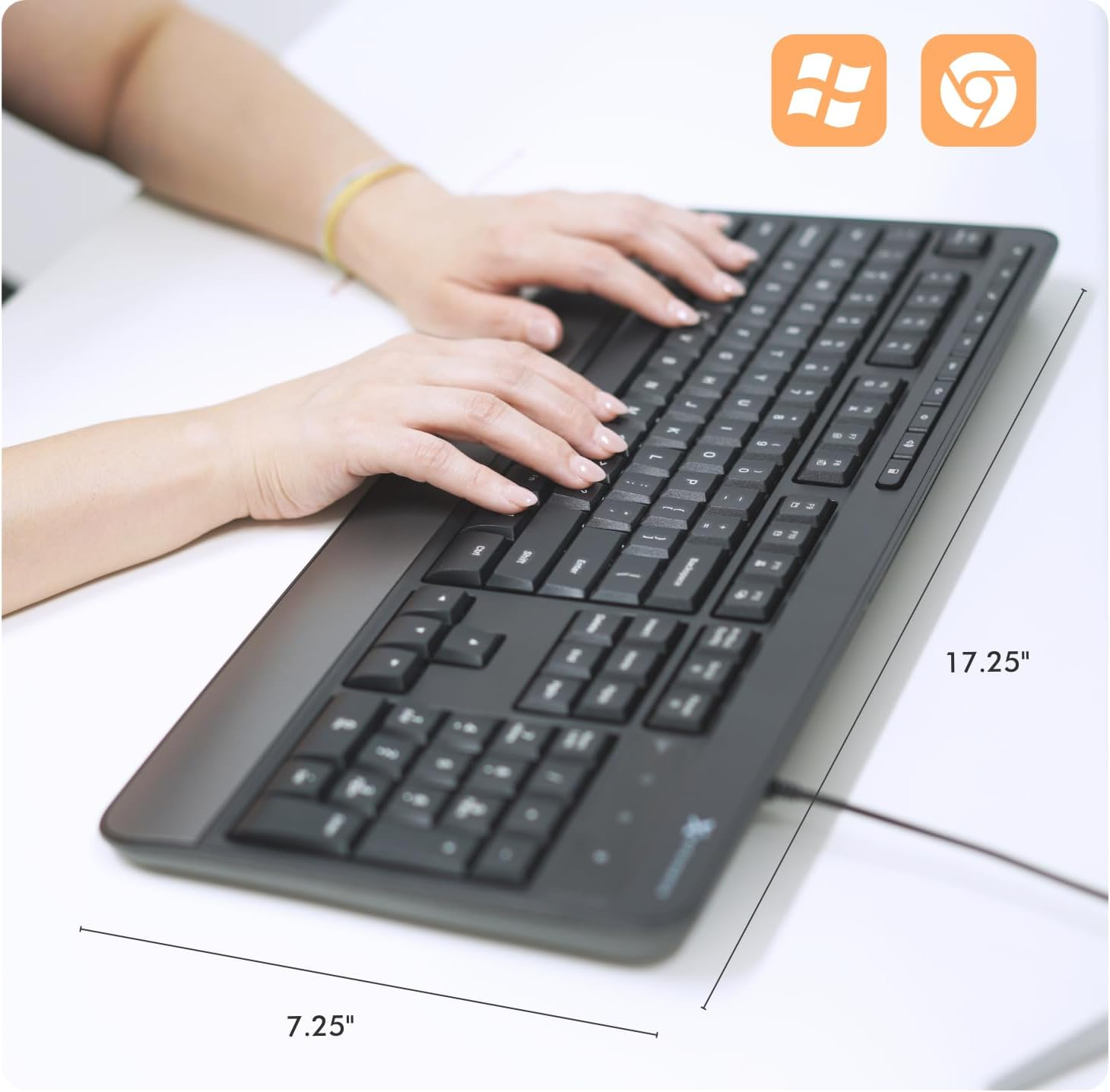 X9 Wired Keyboard - Comfortable Typing - Ergonomic Full Size USB Keyboard with Wrist Rest, Number Pad, Multimedia and 114 Keys - External Computer Keyboard for Laptop, Desktop and Office PC