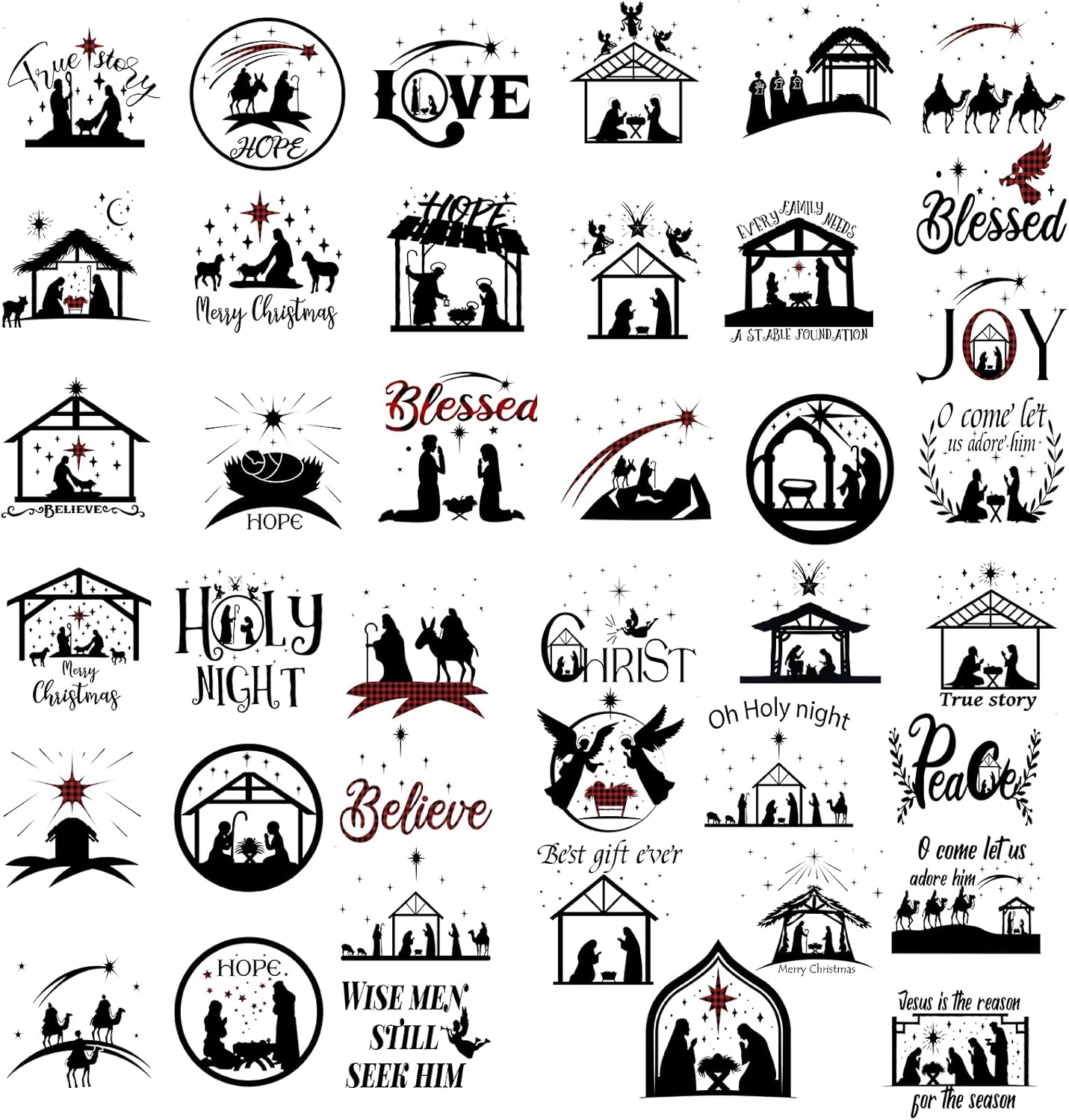 80 Pieces Nativity Mason Jar Vinyl Decals, Manger Scene Stickers, Santa Wreath Christmas Stickers for Glass Jar, Window, Bottle, Gift Box Decorations, 40 Styles image number 2