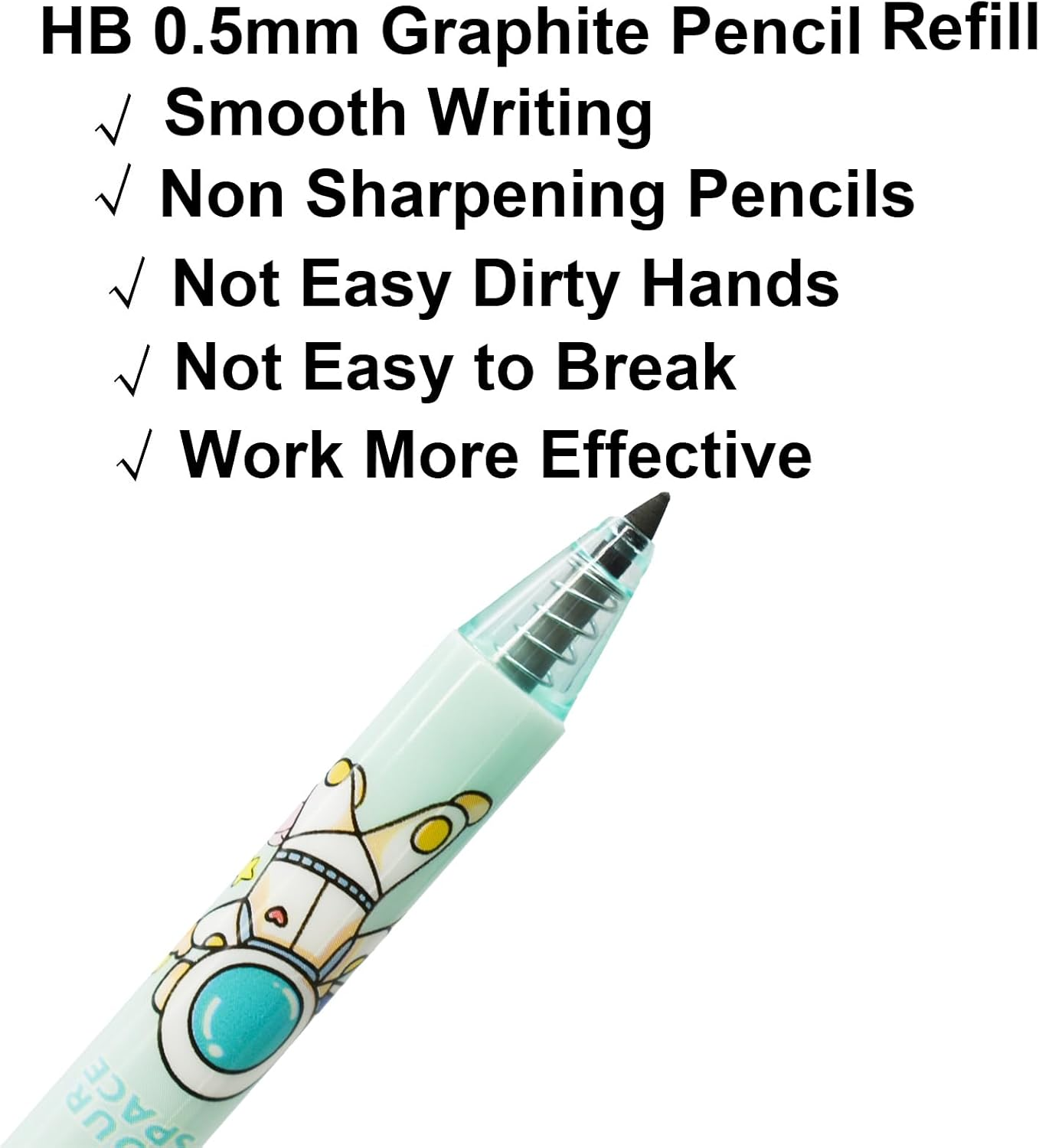 Maydahui 12Pcs Colorful Outer Space Eternal Pencils Retractable HB 0.5Mm Cartoon Planets Spaceman Rocket Inifity Pencil Magic Forever Pencil for School Office Supplies Goodie Bags image number 3