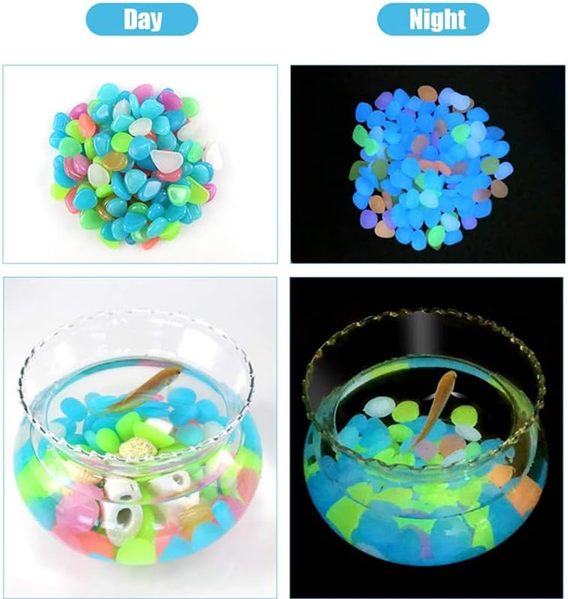 Glow in Dark Rocks,200Pcs Long Term Glowing Decorative Stone,Luminous Stones,Glow in the Dark Pebbles,Glowing Rocks Decor Stones for Fish Tank Aquarium Indoor Outdoor Yard Decor Garden (Mix)