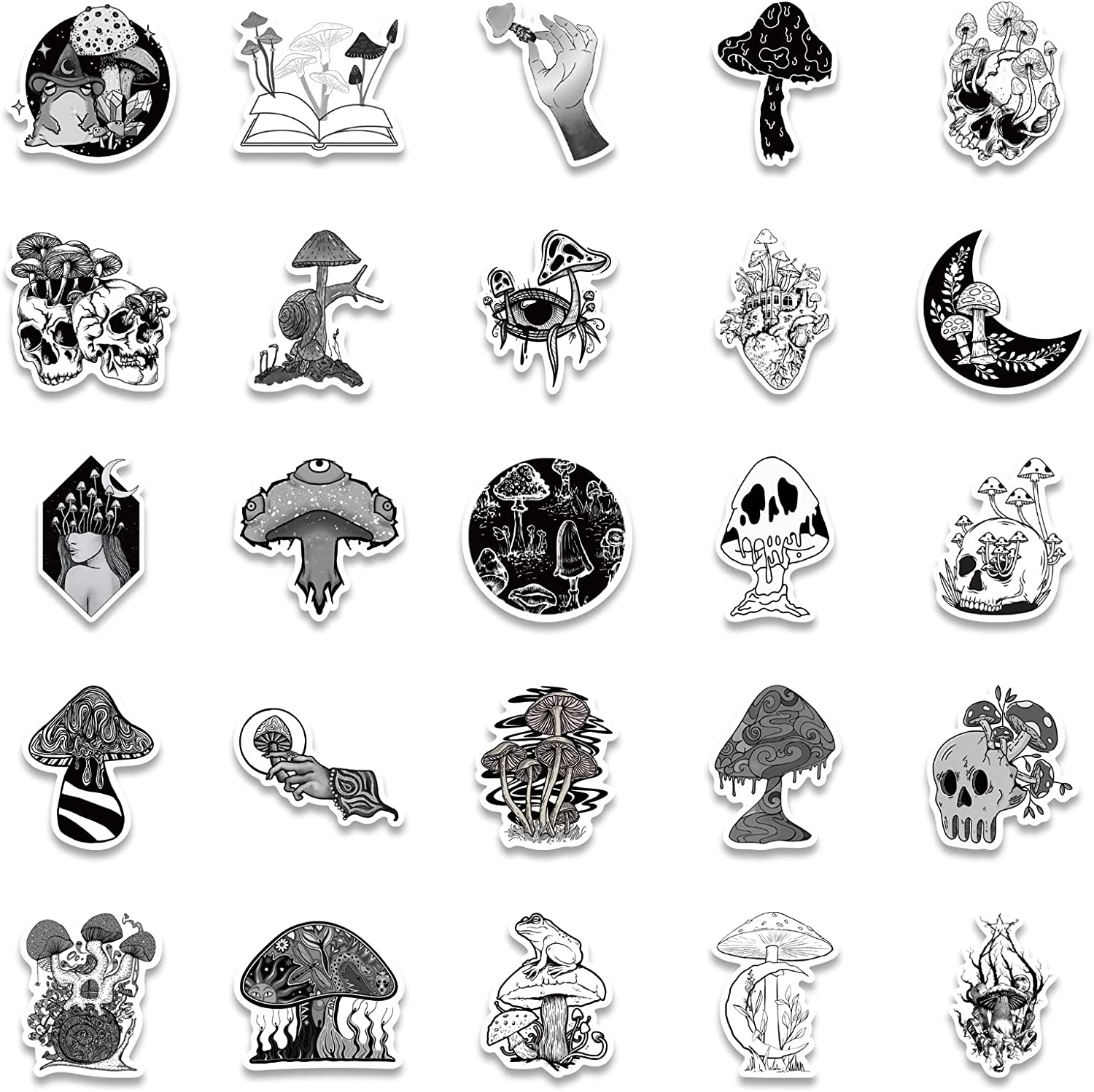 Gothic Mushroom Stickers,50 PCS Cool Mushroom Graffiti Vinyl Waterproof Decals for Water Bottles Computer Bicycle Skateboard Luggage Phone Pad Laptop Kids Teens Stickers Pack