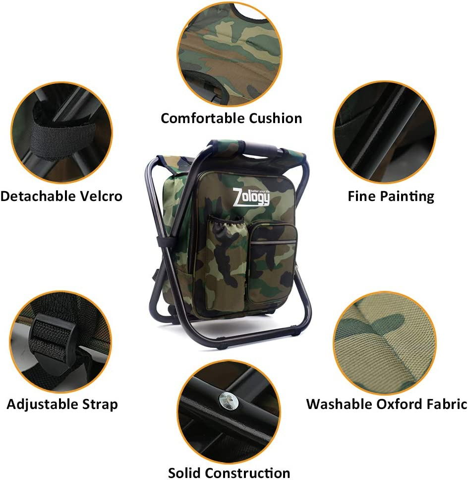 Folding Camping Chair Stool Backpack with Cooler Insulated Picnic Bag, Hiking Camouflage Seat Table Bag Camping Gear, Outdoor Fishing Hunting Gifts for Men image number 2