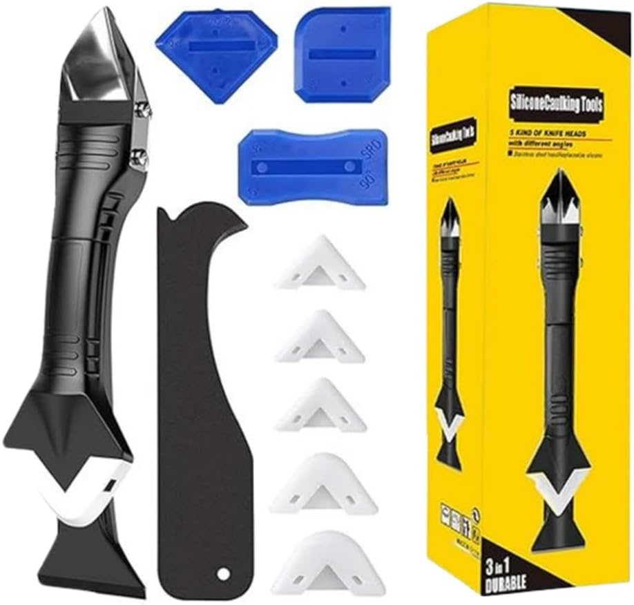 Silicone Caulking Tools(Stainless Steelhead) Grout Removal Tool Grout Remove Scraper,Silicone Caulking Tool Kit，Caulk Remover for Kitchen Bathroom Window Joint image number 3
