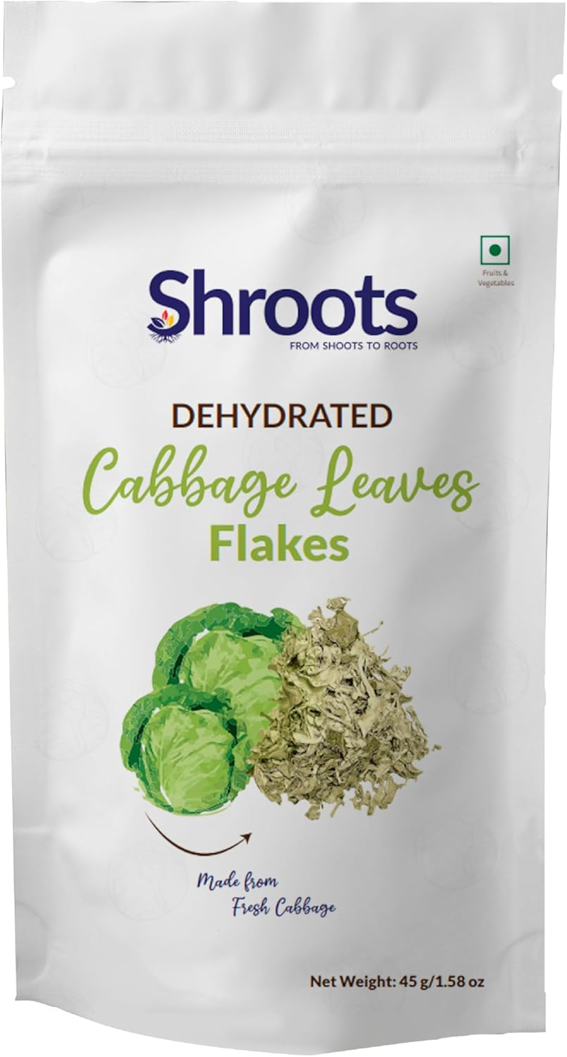 SHROOTS Dehydrated Cabbage Leaves Flakes Pure Vegetarian Gluten-Free No Added Salt Easy Cooking Essential Machine Dried Vegetable with Natural Aroma Ideal for Salad & Everyday Meals 1.59 Oz, Pack of 1 image number 6