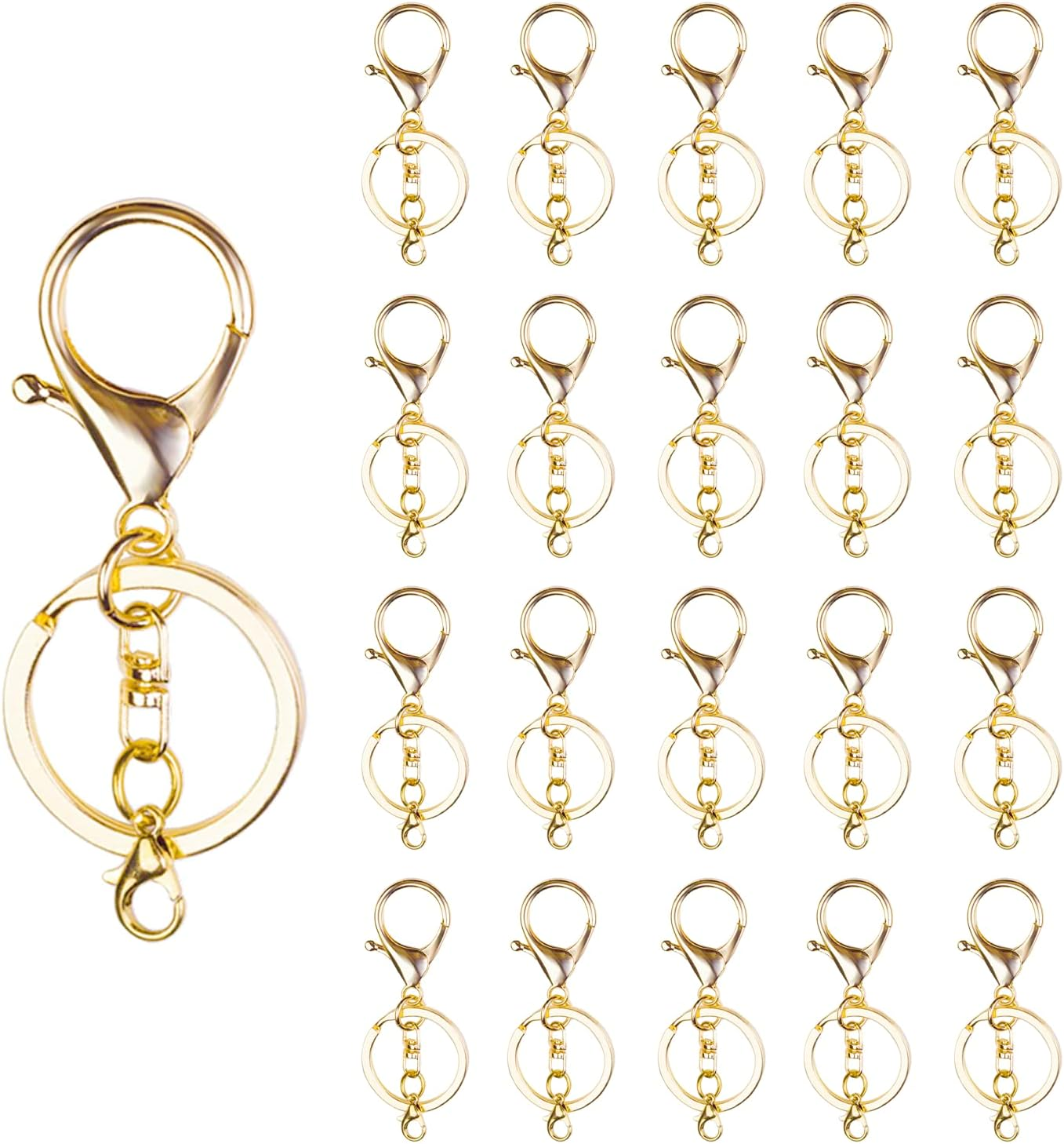 20Sets Golden Lobster Claw Clasps Hook with Flat Split Keychain Ring with Swivel Trigger Clip with Little Lobster Clasp for DIY Craft Jewelry Making image number 1
