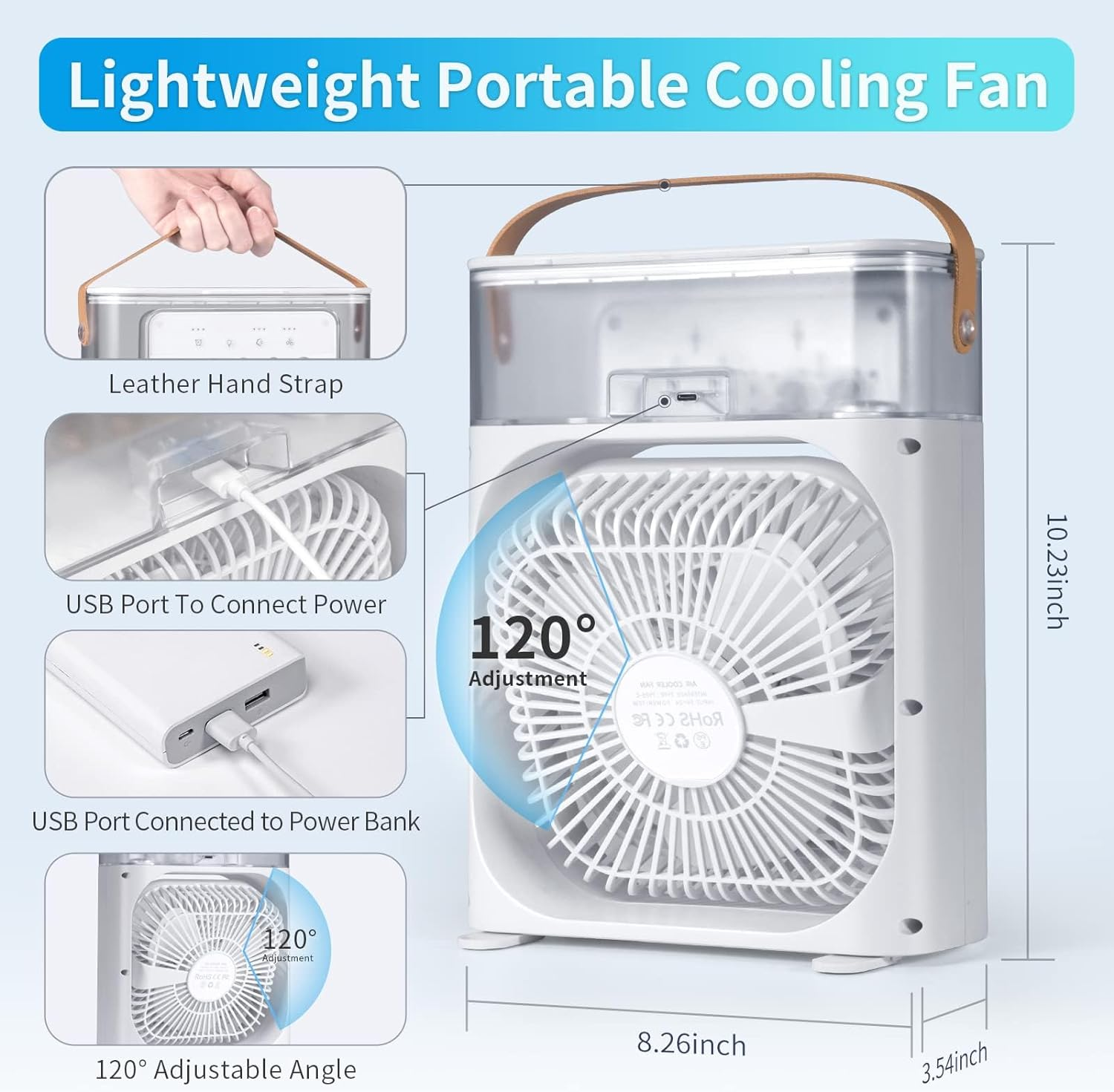 Air Fan, Evaporative Air Cooler with LED Nightlight, Timer, 3 Wind Speeds, 3 Spray Modes for Home, Office, Bedroom, Table, Desktop image number 5