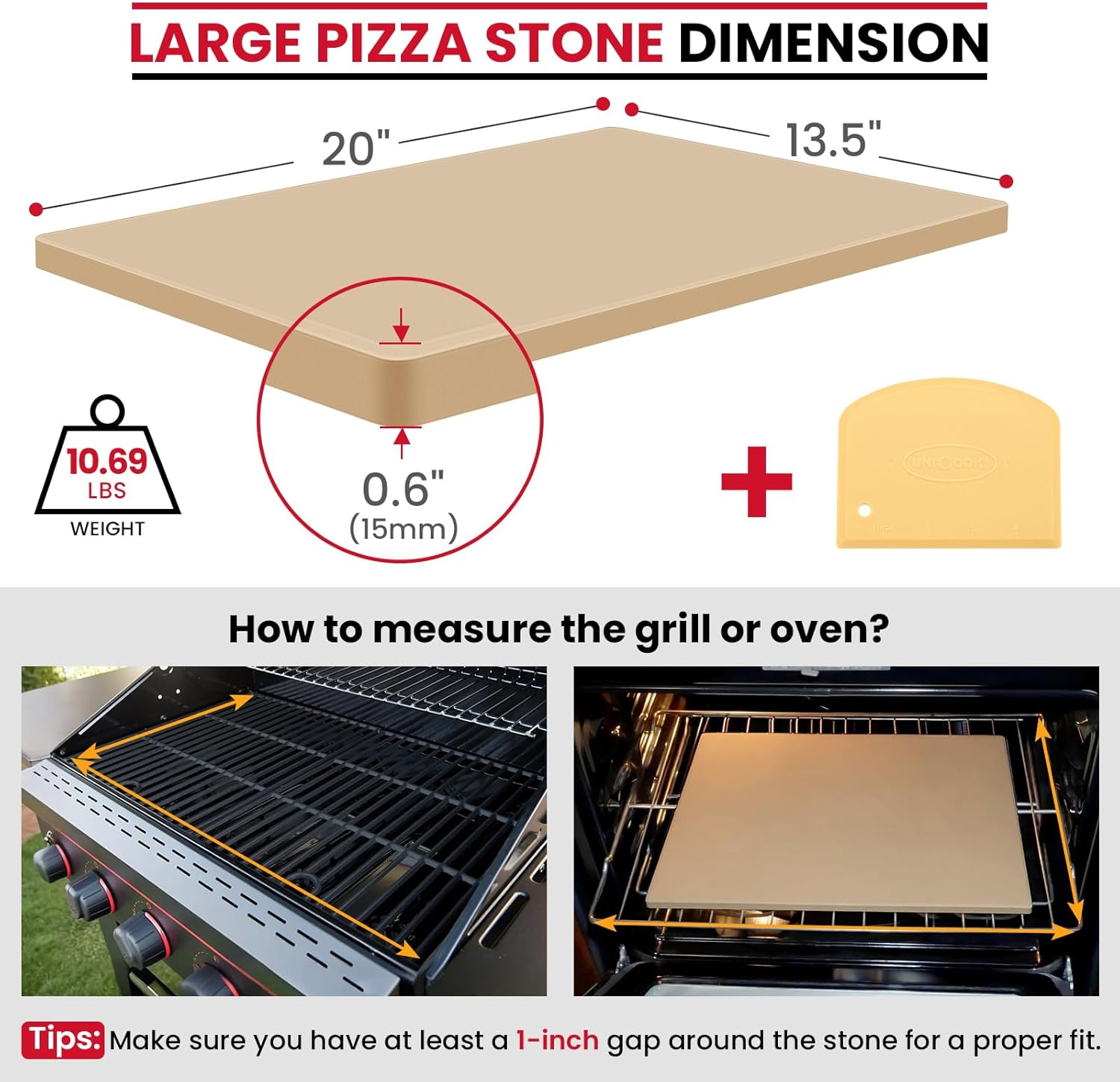 Unicook Large Rectangle Pizza Stone 20" X 13.5" Cordierite Heavy Duty Impact Resistant Pizza and Bread image number 3