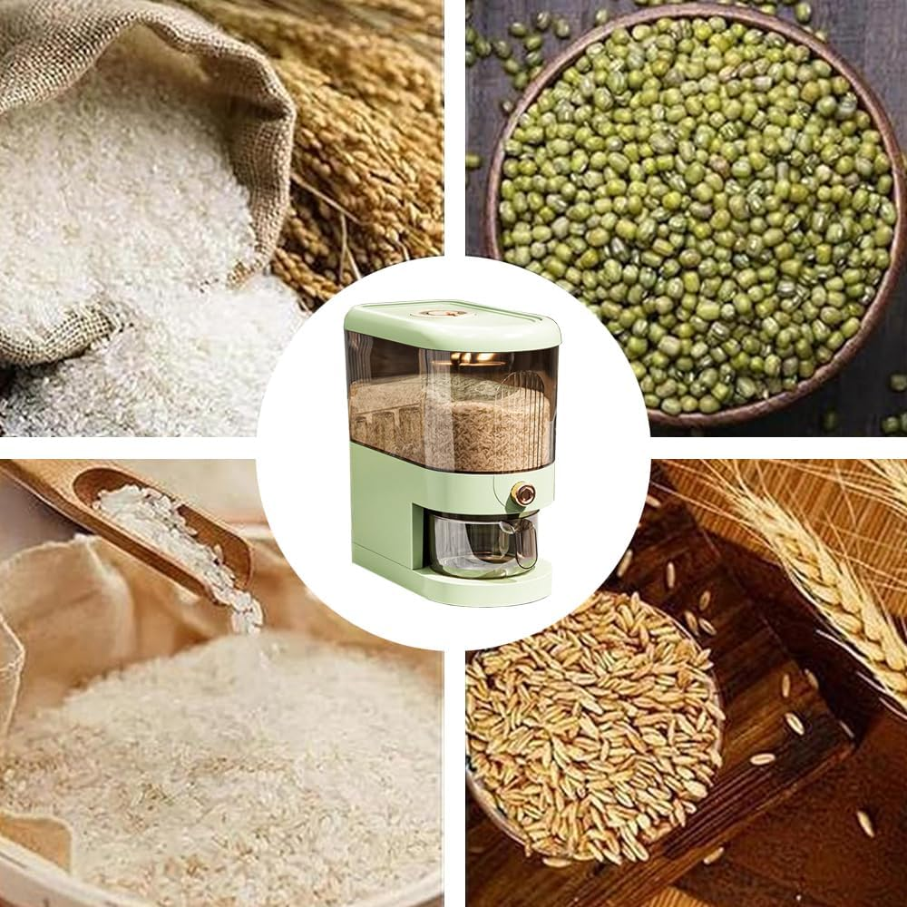 Rice Dispenser, Grain Container Storage, Measuring Cylinder with Lid, Sealed Rice Jar, Household Rice and Flour Drawer, Rice Storage Box, Grain Dispenser Barrel for Kitchen (Green, 5 KG) image number 4