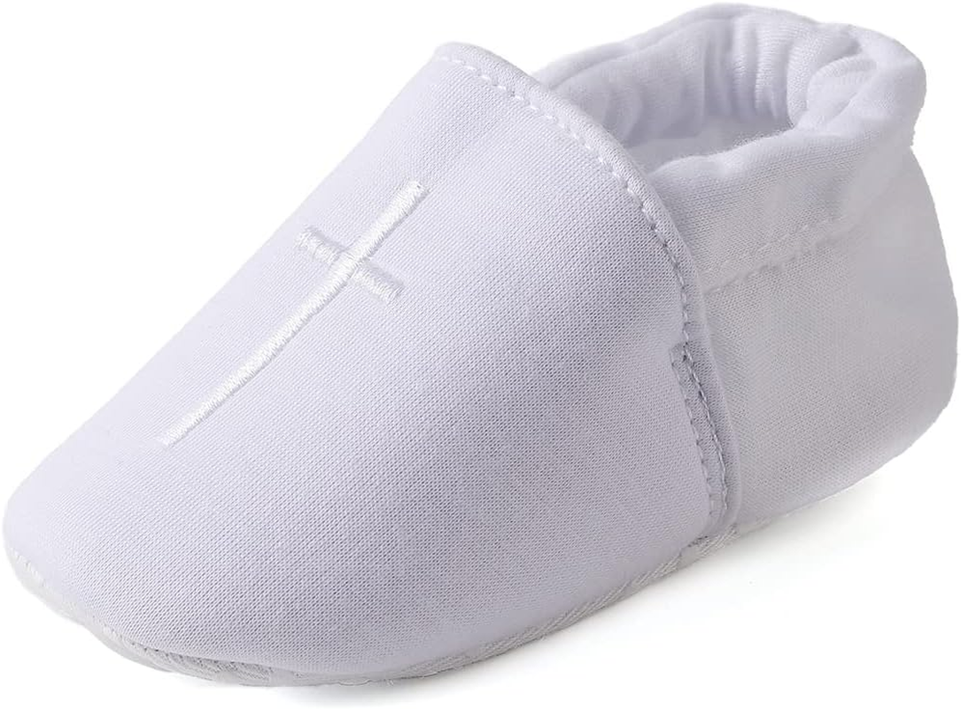 Baby Baptism Shoes for Boys Girls - White Christening Easter Shoes with Embroidered Cross, Great for Baptism Outfit image number 3
