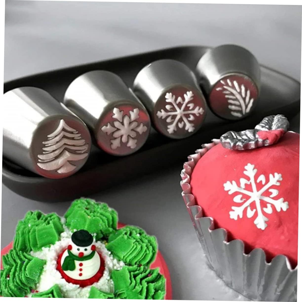 5Pcs Stainless Steel Christmas Pastry Piping Tips for Cake Decor Cookie Cupcake Icing Nozzles Xmas Piping Tip for Baking image number 2