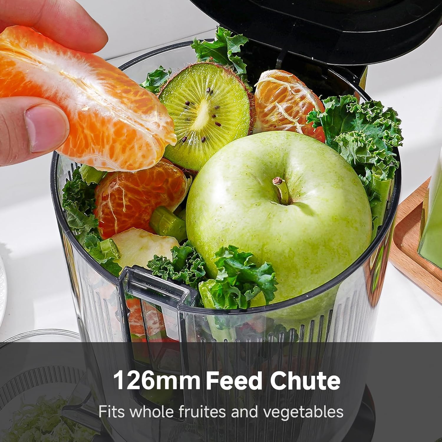 AMZCHEF Cold Press Juicer with 126Mm Feeding Chute for Whole Fruits and Vegetables, Slow Masticating Juicer Machine with Quiet Motor, High Juice Yield and Reverse Function, Easy to Clean, Bpa-Free image number 4