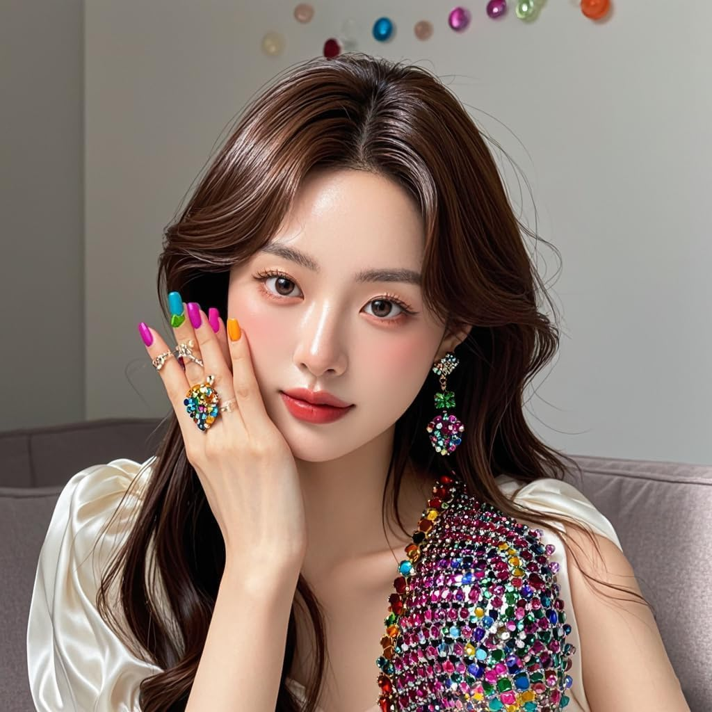 Mix Sizes 300Pcs Crystal Clear AB Nail Art Rhinestones DIY Non Hotfix Flatback Acrylic Nail Stones Gems for 3D Nails Art Decorations Mix Colors