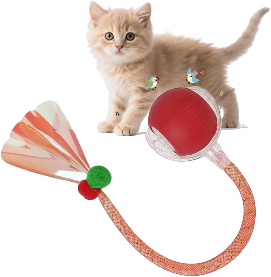 Cat Toy, Agile Moving Cat Ball with Elastic Mesh Tail, Interactive Cat Toy for Indoor Cats, with Motion Activated, Ultra-Fast Kitten Toy（Red