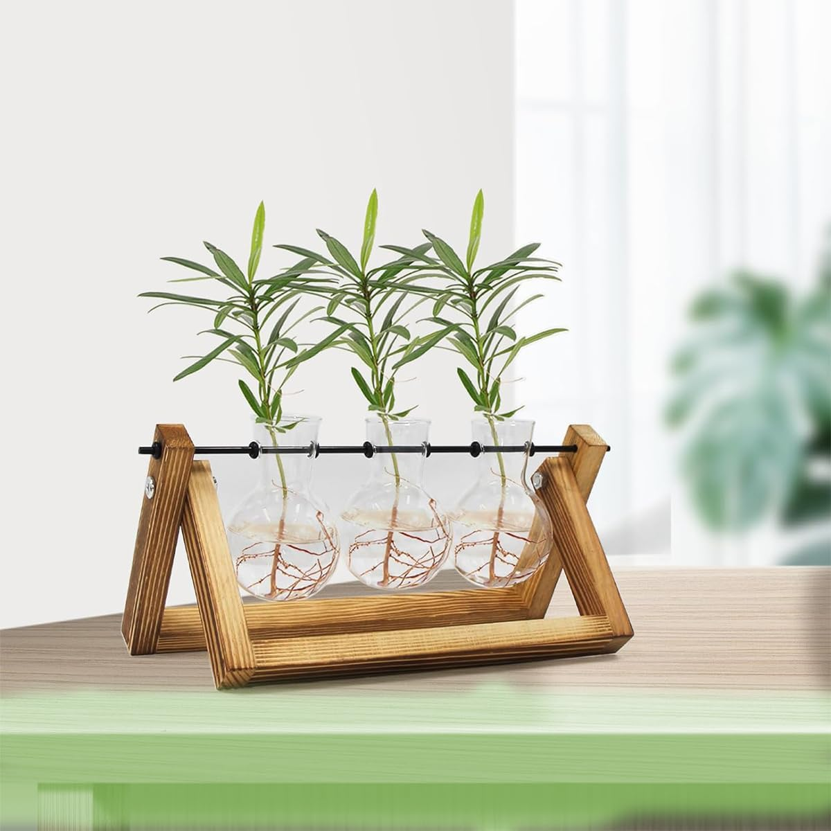 Plant Terrarium Wooden Stand Propagation Stations Glass Hydroponics Bulb Vase Desk Plants Holder for Gardening Office Home Decor 3 Glass Vase image number 2