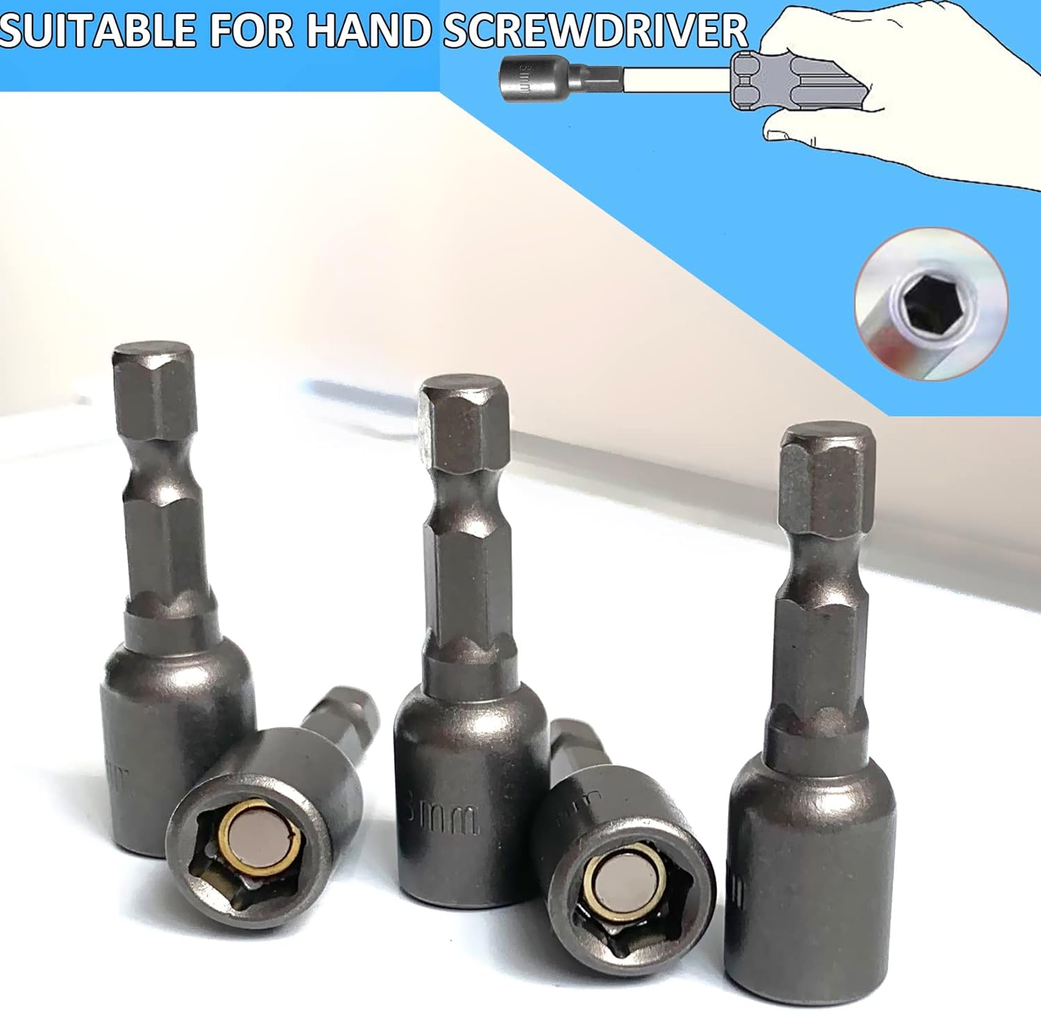 5/16'' Nut Driver Bit Sets 10PCS, 5/16 Inch Nut Driver Hex Shank Quick Change Socket Nut Impact Driver Adapter Alloy Steel image number 1