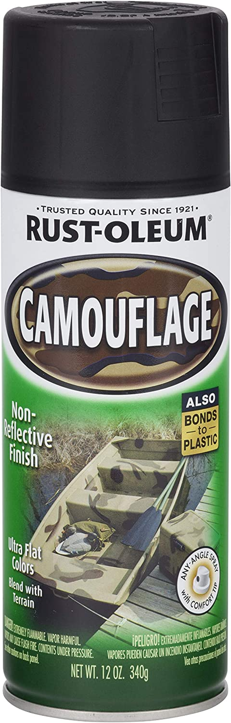 Rust-Oleum Camouflage Spray Paint 340G - Khaki, Flat Non-Reflective Finish, Multi-Surface for Metal, Wood & Masonry &ndash; Fast-Drying for Durable Outdoor Use