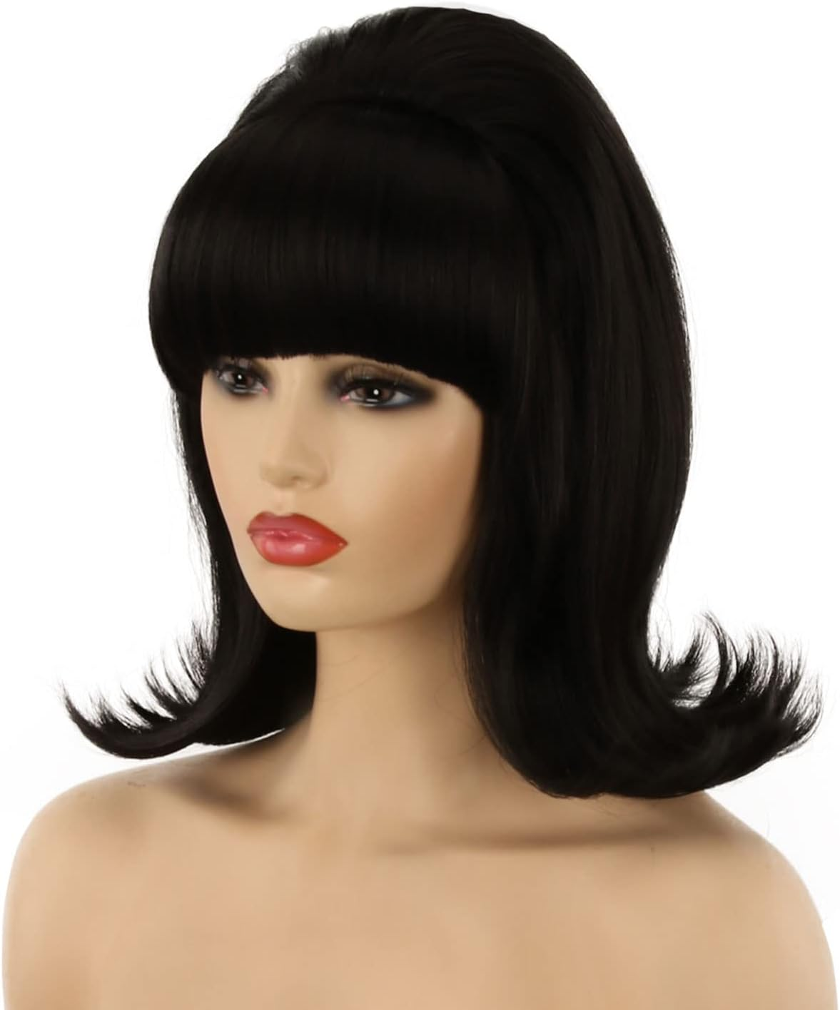 QACCF Black Updo Wig 70S Pinup Pelucas 60S Beehive Style Vintage Look Halloween Costume Women Wig Wtih Bang (Black)