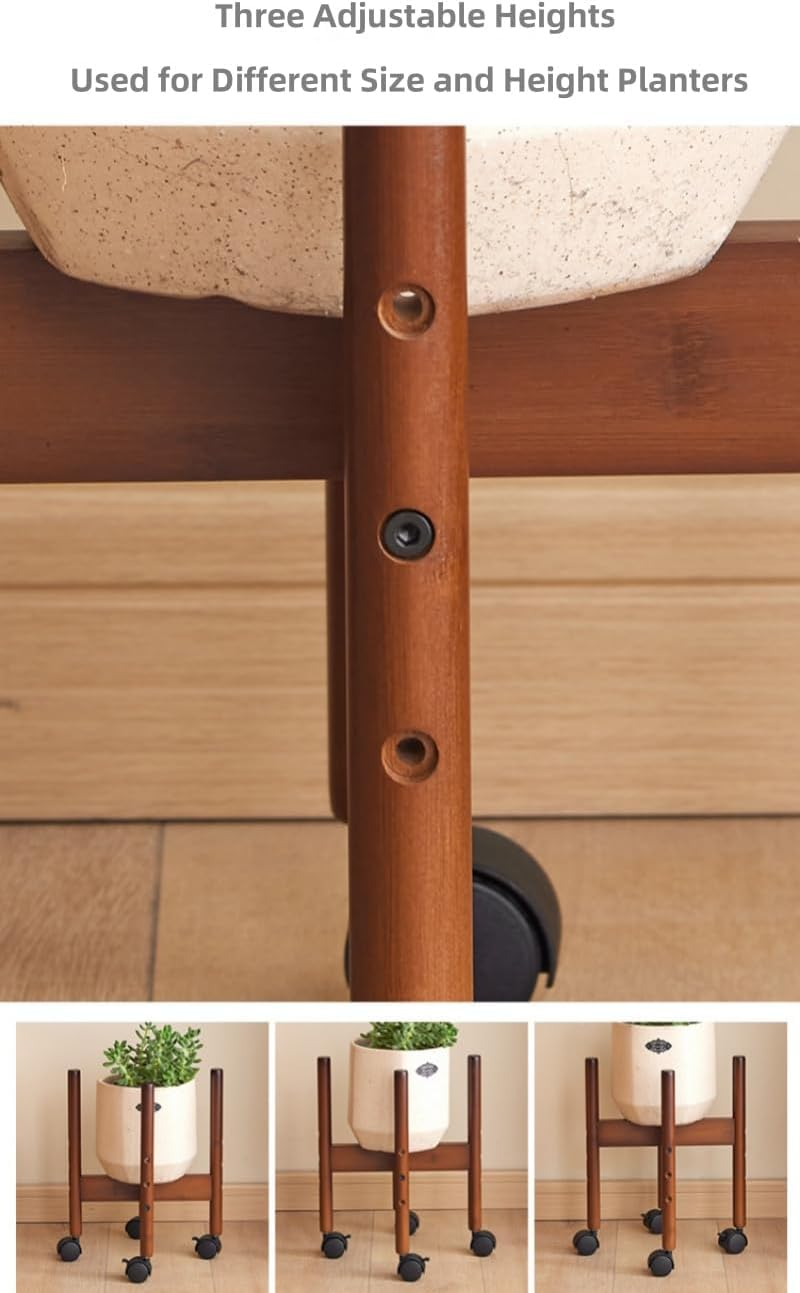 Plant Stand with Non-Slip and Fixable Universal Wheels, Easy Move and Smooth, Three Heights Adjustable, 33*30Cm image number 2