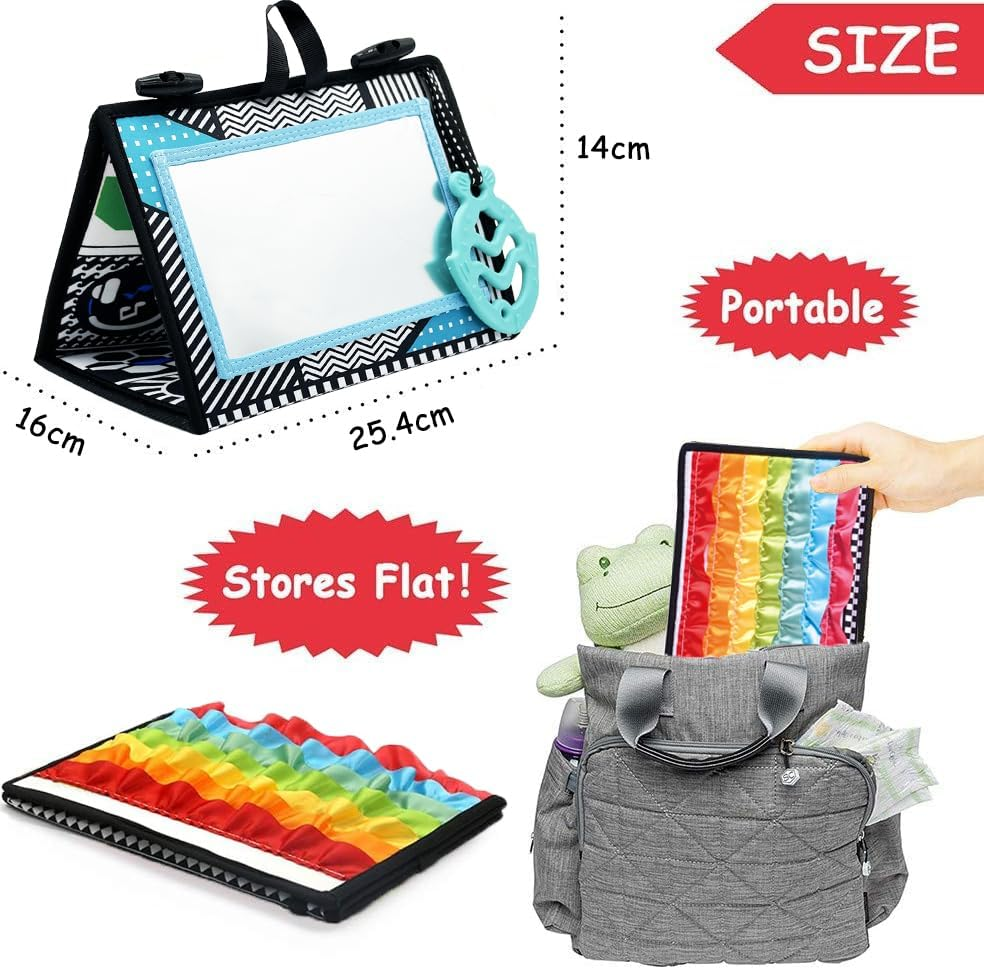 Tummy Time Mirror Toys for Babies, High Contrast Activity Montessori Newborn Infant Toys, Black and White Baby Toys for 0 3 6 9 12 Month Boy Girl Crawling Sensory Toy Floor Crib Car Activity Essential image number 4