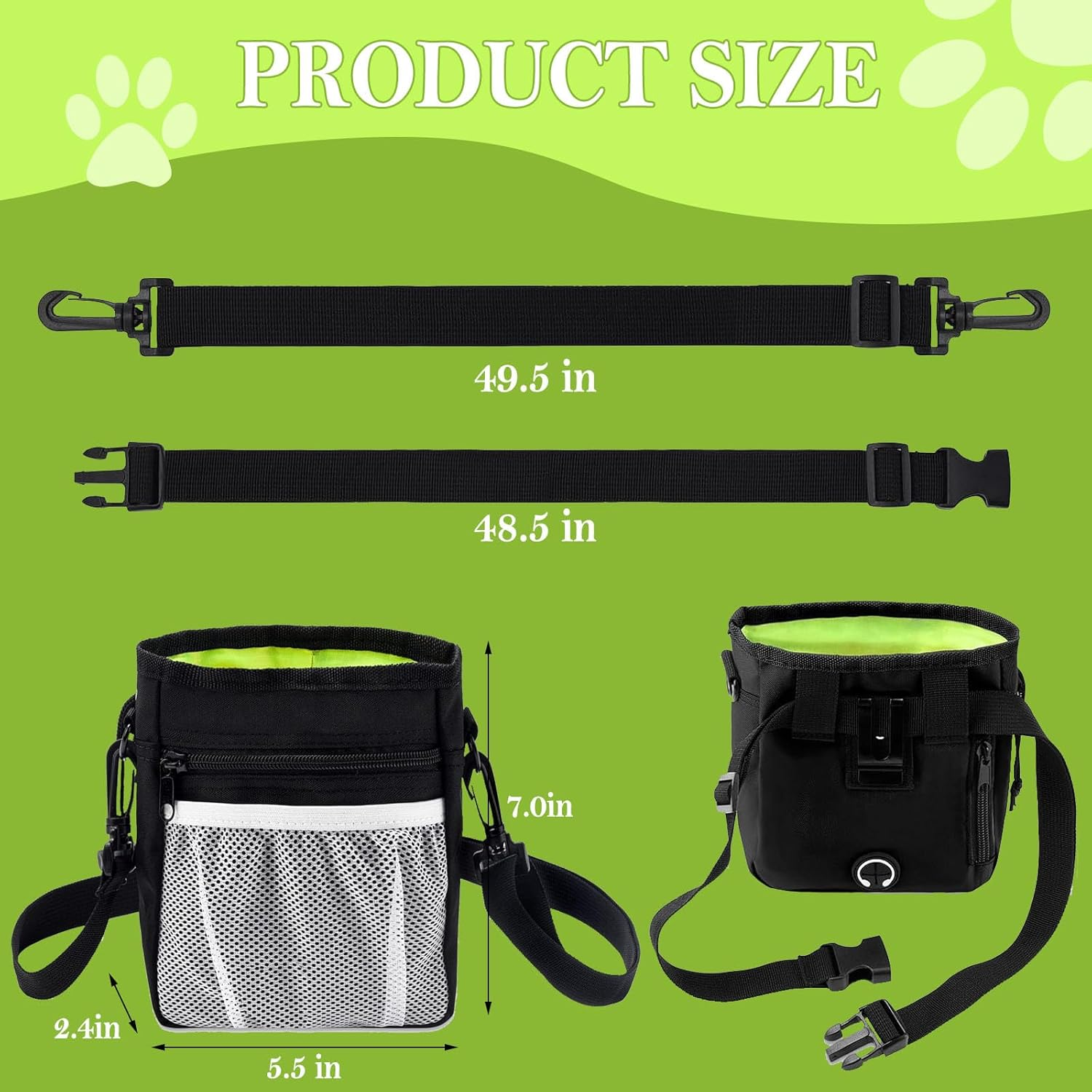 Dog Treat Training Pouch, 4 Ways to Wear Dog Walking Bag with Drawstring & Clip Waist Belt, Puppy Doggie Snack Reward Bags Dog Treat Carrier Holder image number 3