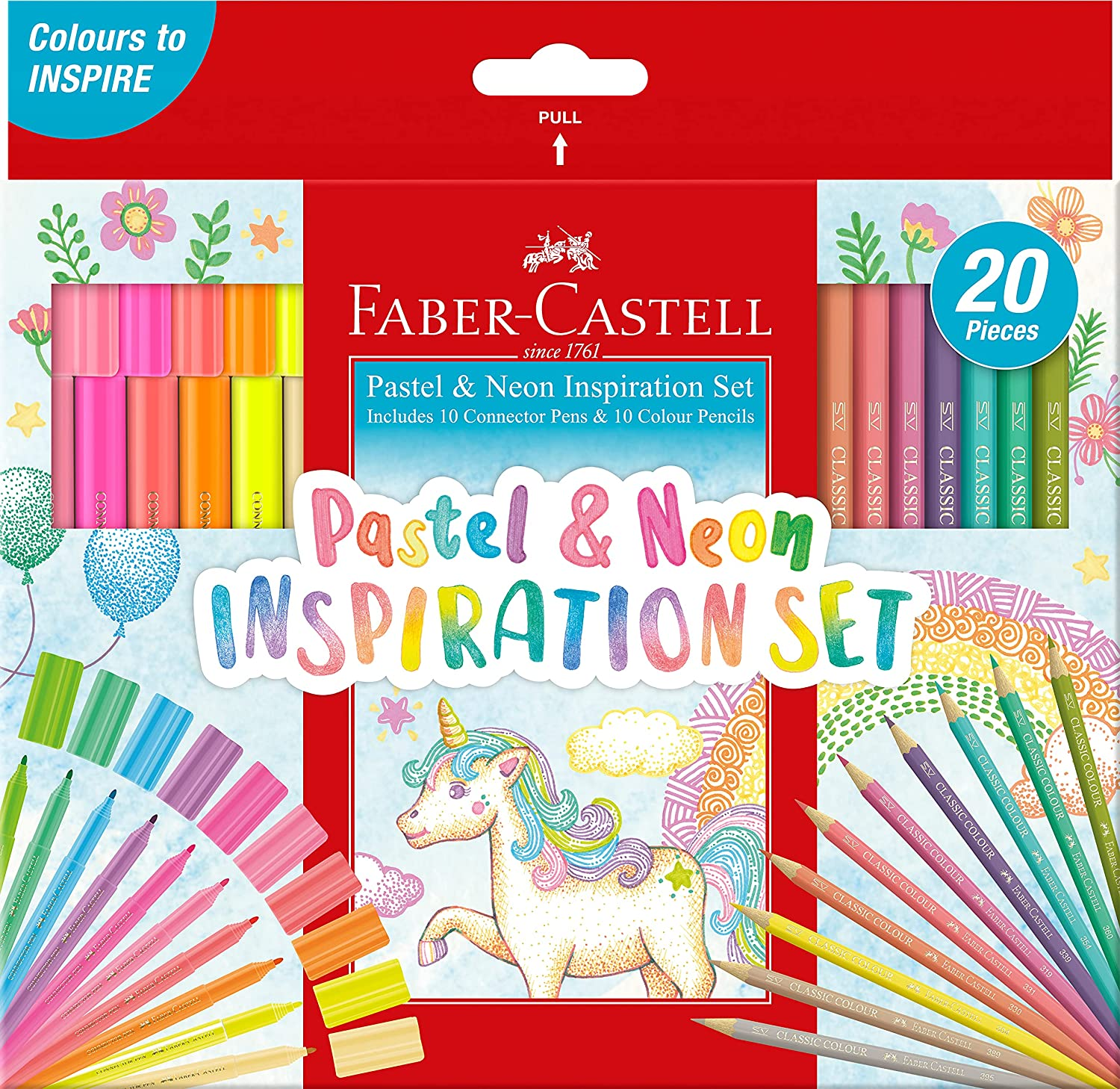 Faber-Castell Pastel and Neon Inspiration Set &ndash; Pack of 20 Includes 10 Connector Pens and 10 Classic Colour Pencils (63-155035) Multicolor image number 1