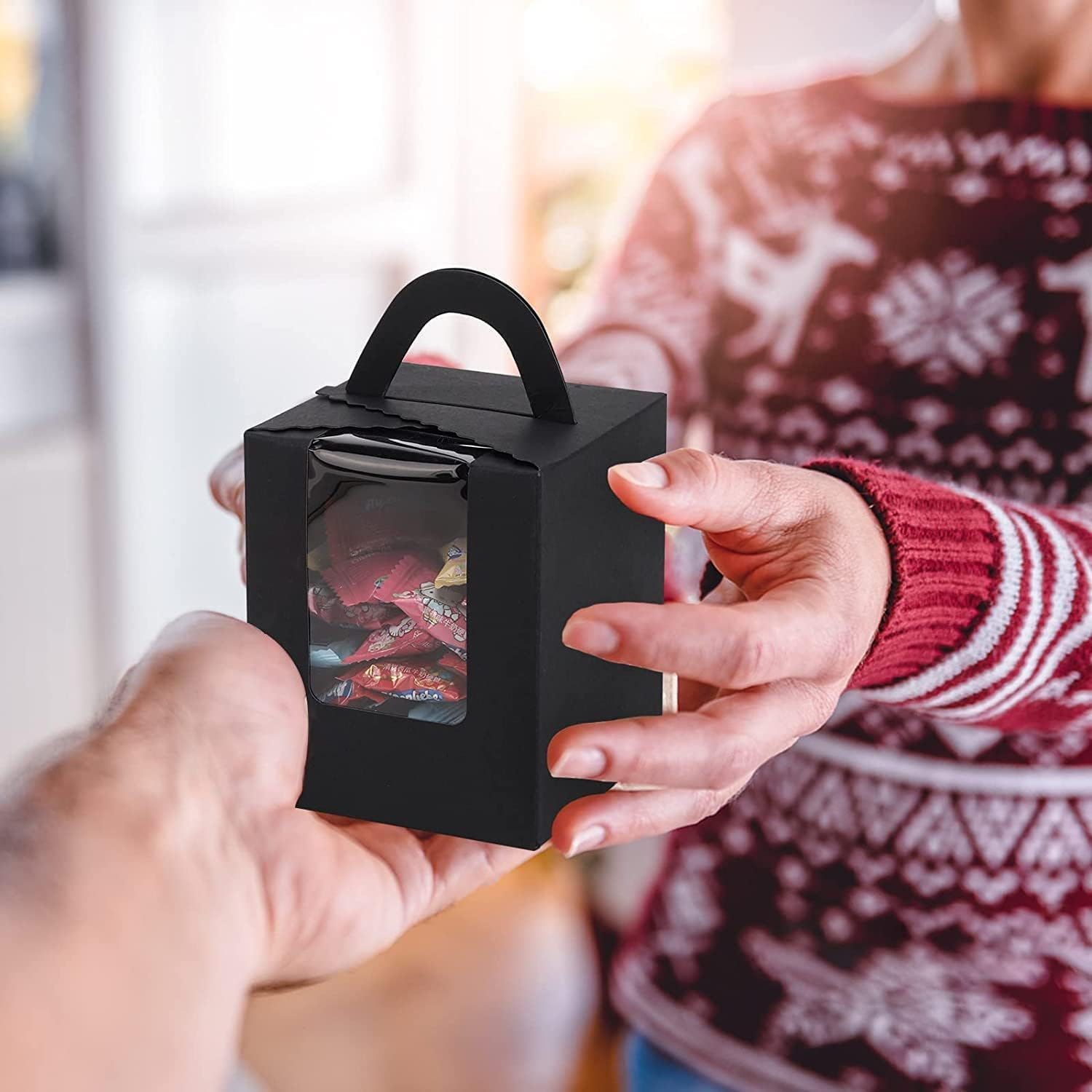 50 Pcs Black Cupcake Boxes with Window Single Individual Cupcake Boxes with Handle and Inserts for Wedding Birthday Party Treats Gift image number 3