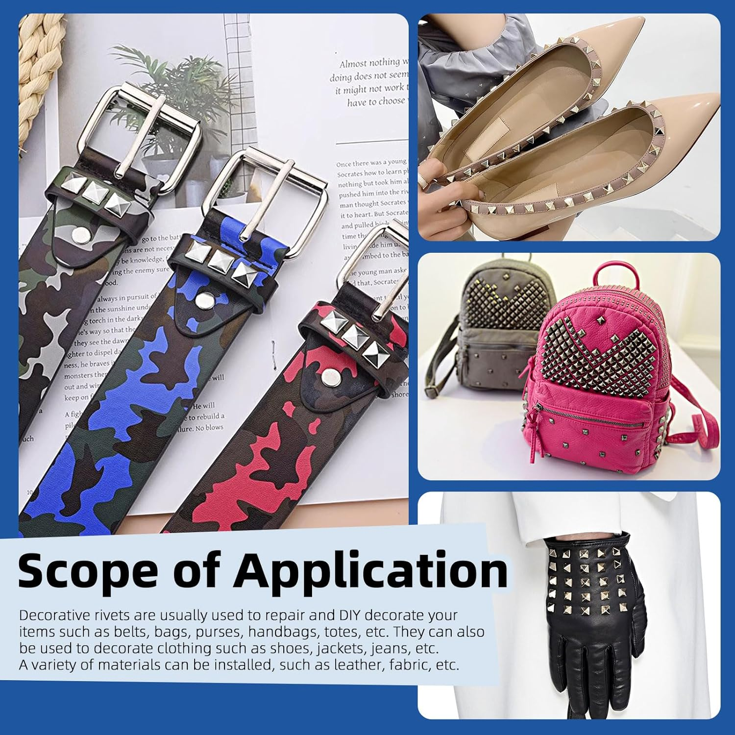 Glarks 150Pcs Bronze Spike Rivet, 6Mm 7Mm 8Mm 9Mm 10Mm 12Mm Pyramid Rapid Rivet Studs Square Punk Spikes Leather Craft Decoration for Clothing Belts Bags Shoes image number 2