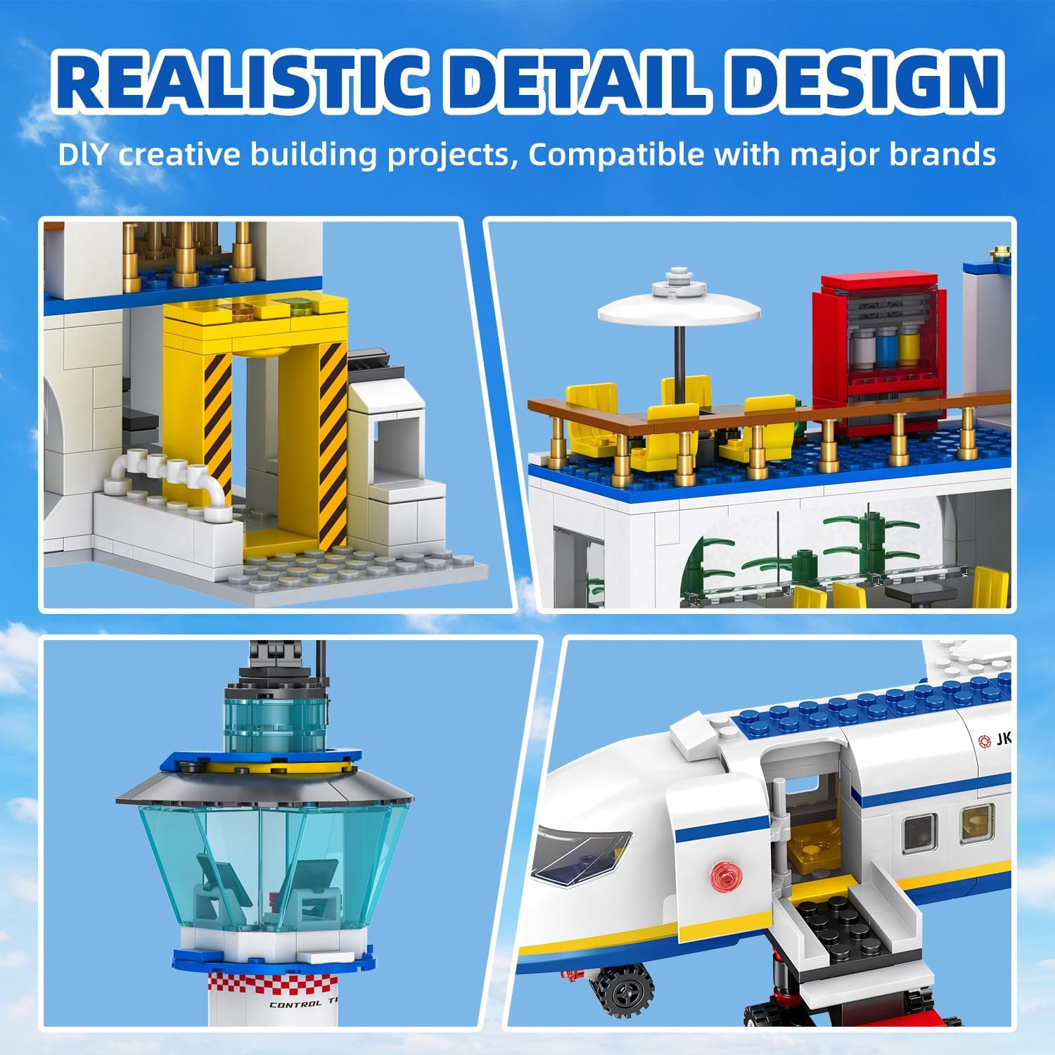 838 Piece Airport Passenger Terminal Building Blocks Set-6In1 Airplane Building Blocks Toy, Creative Building Projectswith Shuttle Bus,Baggage Truck, Top STEM Toy for Boy and Girl Ages 6 7 8+ image number 4