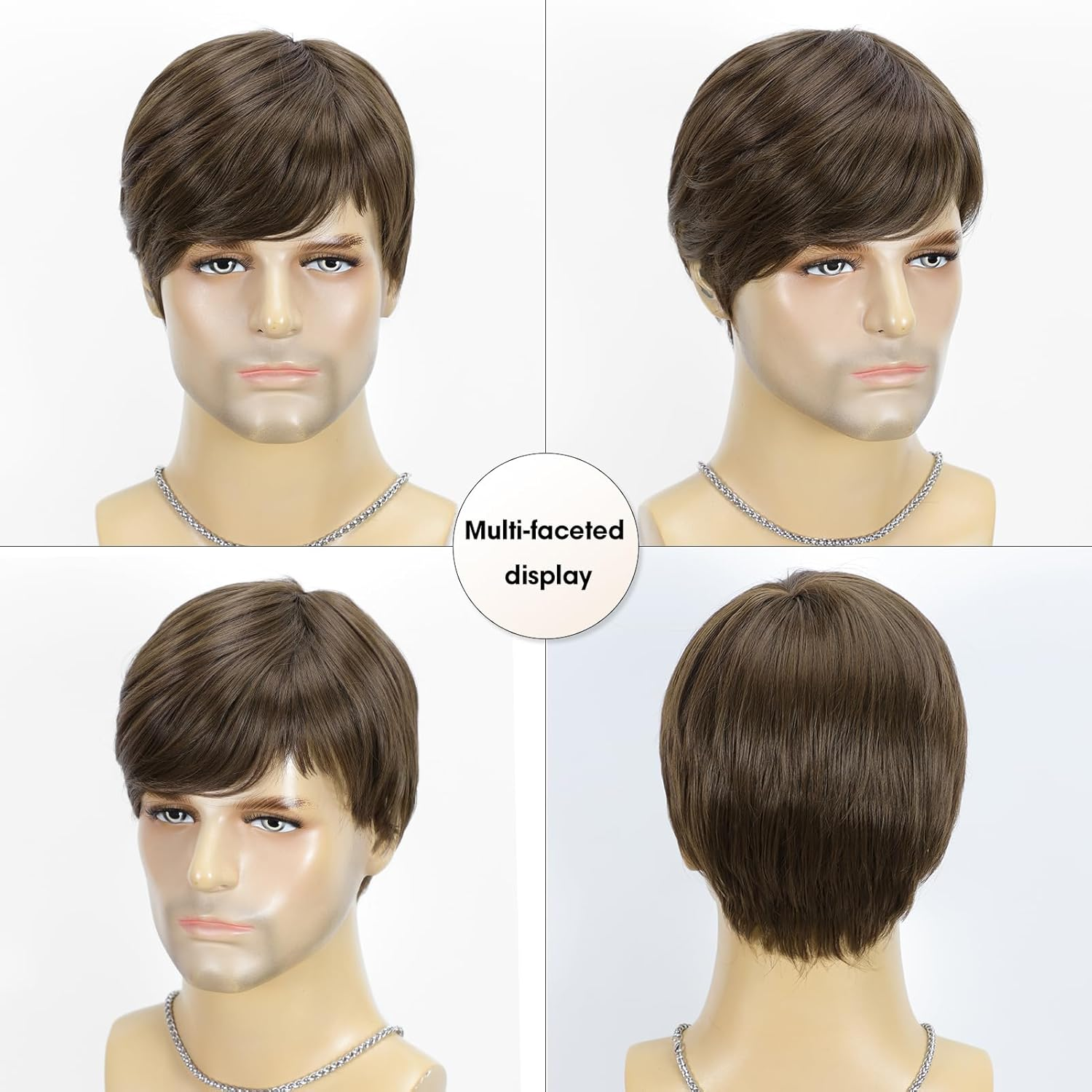 Short Straight Synthetic Wig for Men Male Hair Fleeciness Realistic Brown Mix Natural Full Wigs Yanyu - Brown image number 5