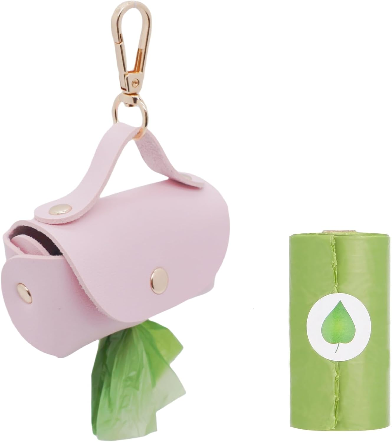 Leather Poop Bag Holder Dispenser for Leash, Portable and Reusable Dog Poop Bag Dispenser, Dog Bag Holder for Walking, Outdoor, Travelling (Pink)
