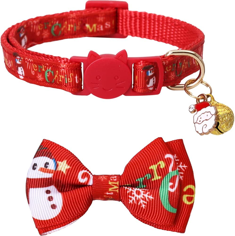 Lamphyface Christmas Cat Collar Breakaway with Bow Tie and Bell for Kitty Adjustable Safety