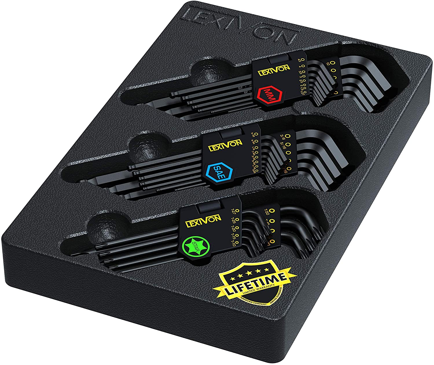 LEXIVON Master Wrench Key Set, 35-Piece Long Arm Ball End Hex Keys | 3-Pack Metric/Sae & Star, Industrial Grade S2 Alloy Steel (LX-131) image number 5